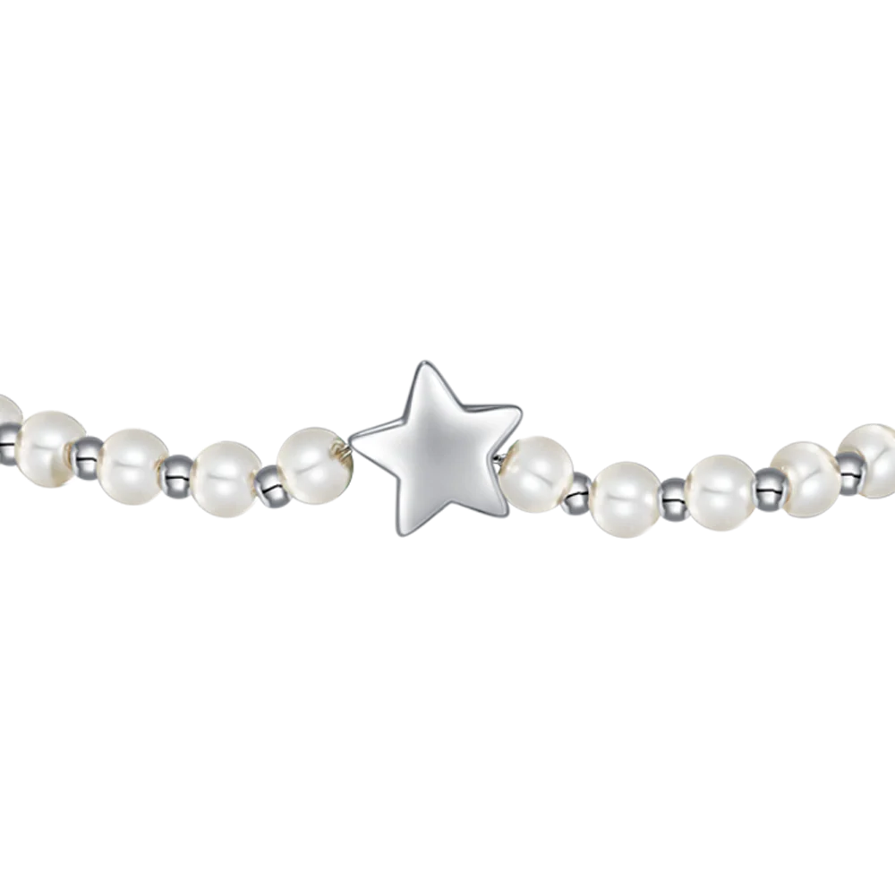 BRACCIALE DONNA IN ACCIAIO E PERLE SINTETICHE BIANCHE CON STELLA - Image 4