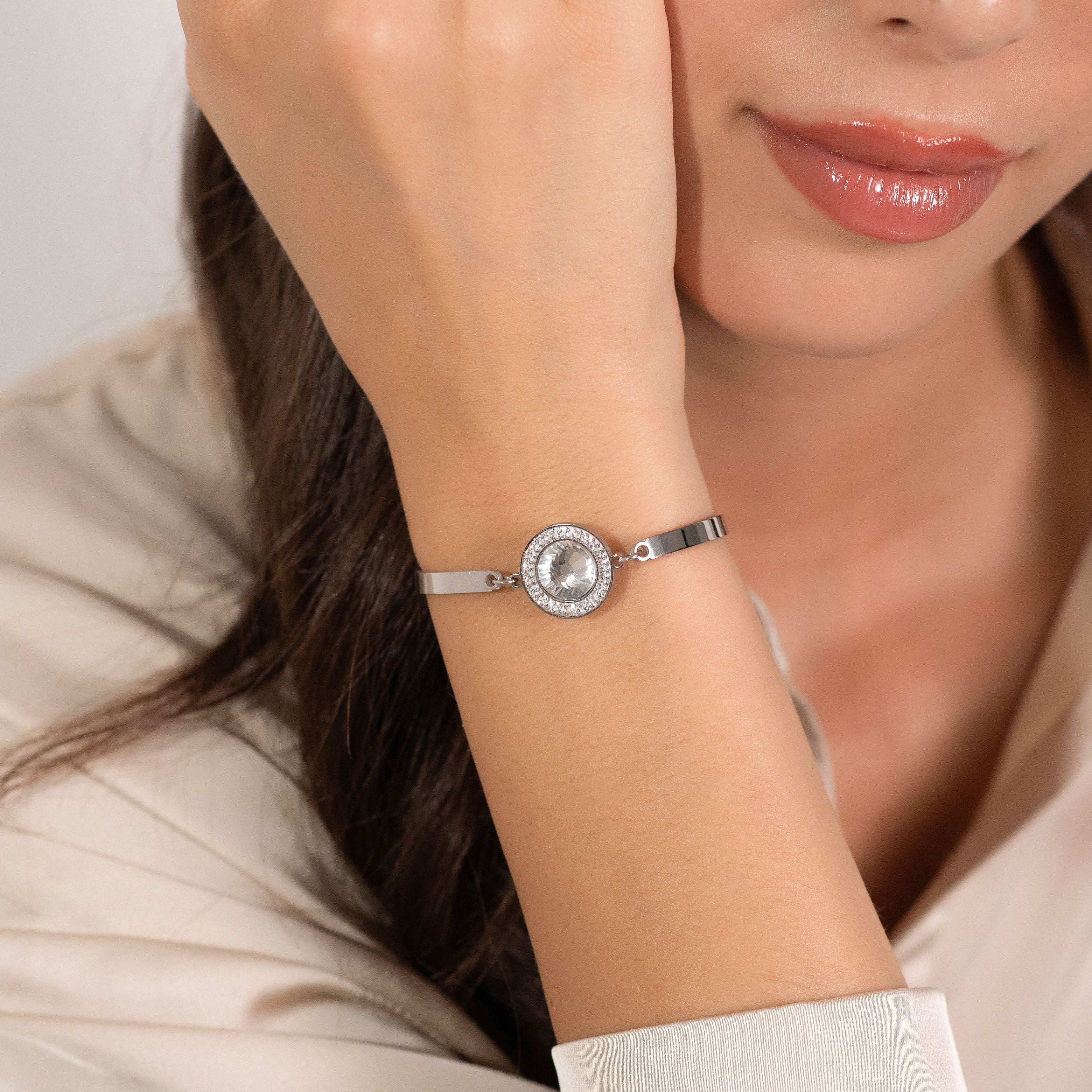 BRACCIALE DONNA IN ACCIAIO ELEMENTO CRISTALLO BIANCO E CRISTALLI BIANCHI - Image 2