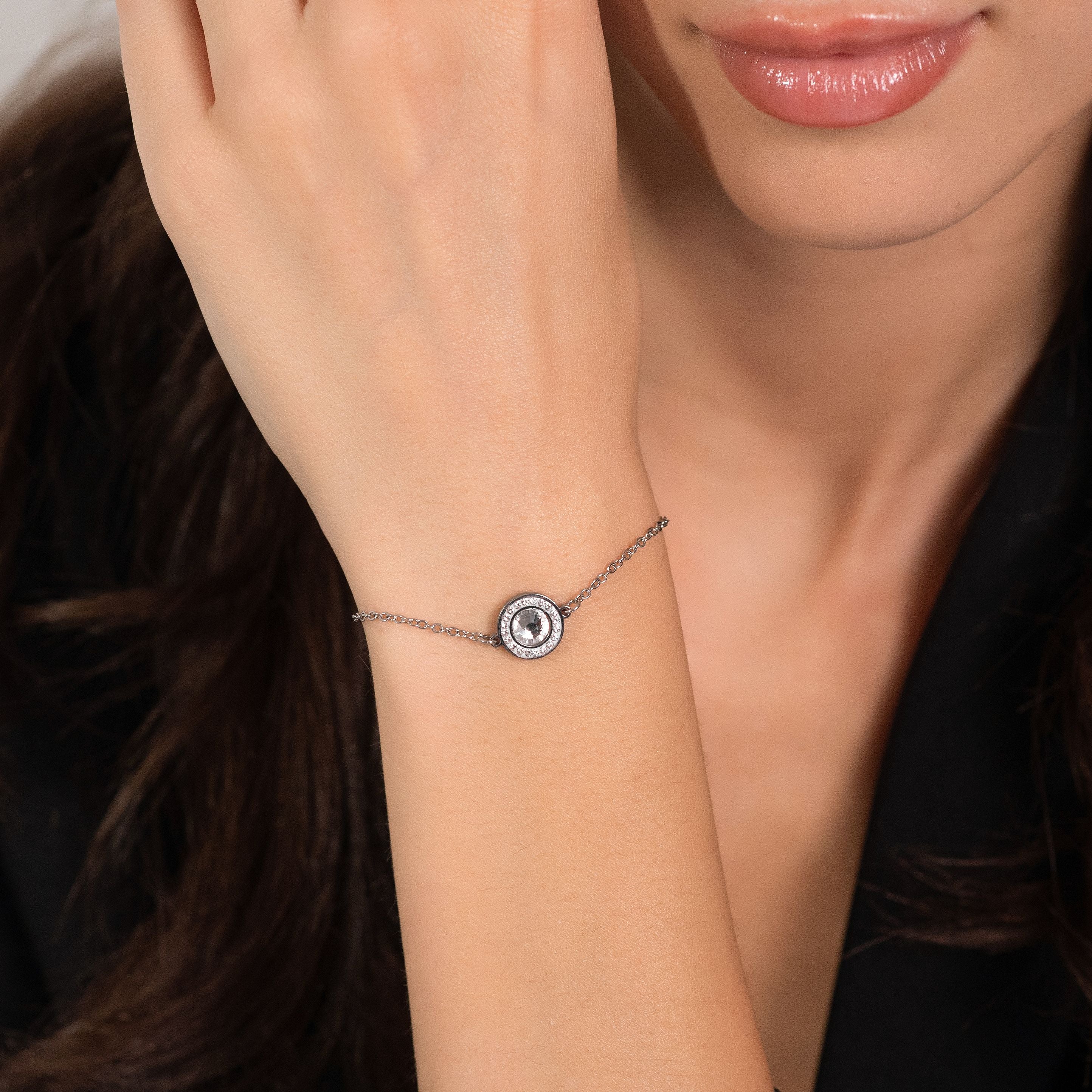 BRACCIALE DONNA IN ACCIAIO ELEMENTO CRISTALLO BIANCO E CRISTALLI BIANCHI - Image 2