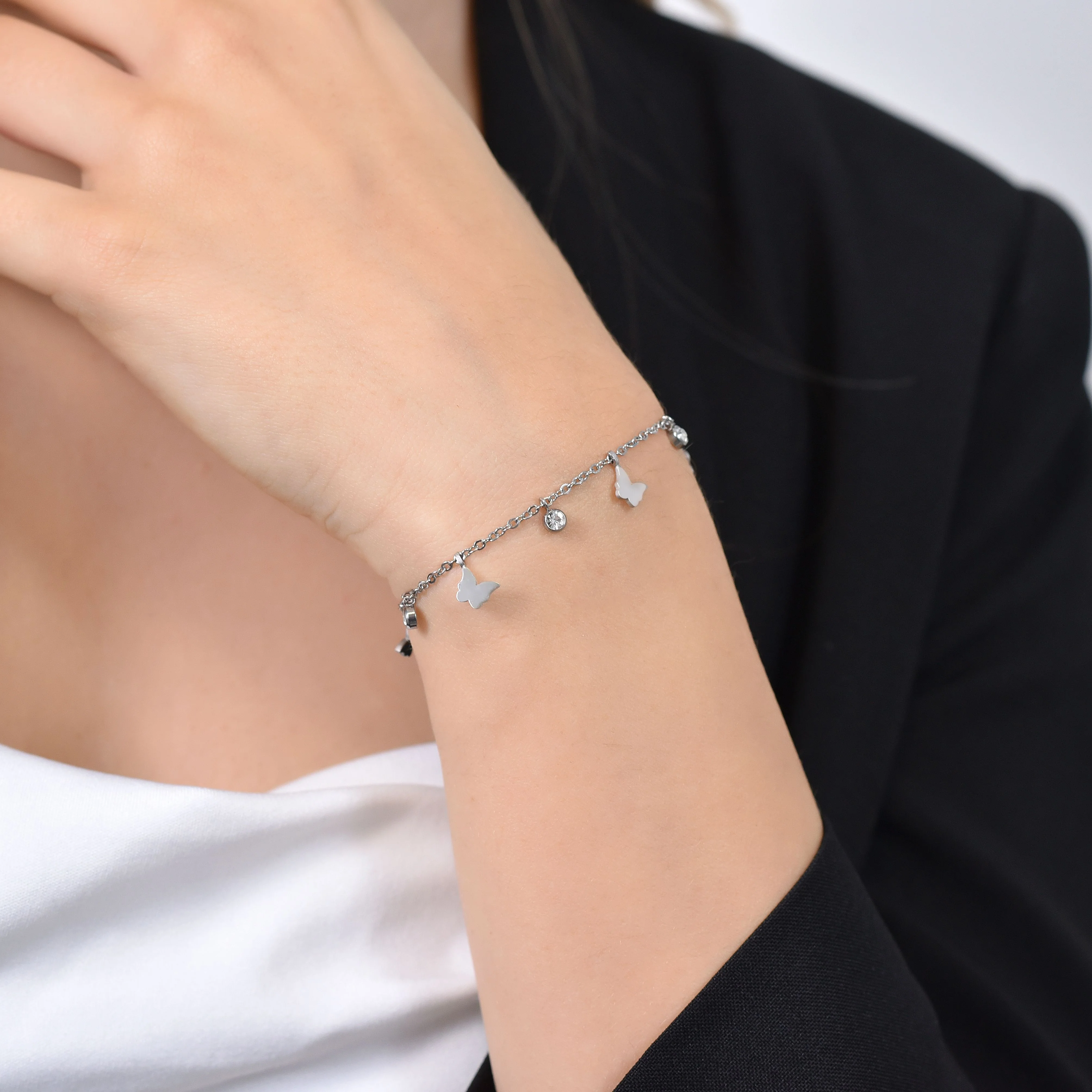 BRACCIALE DONNA IN ACCIAIO FARFALLE E CRISTALLI - Image 2