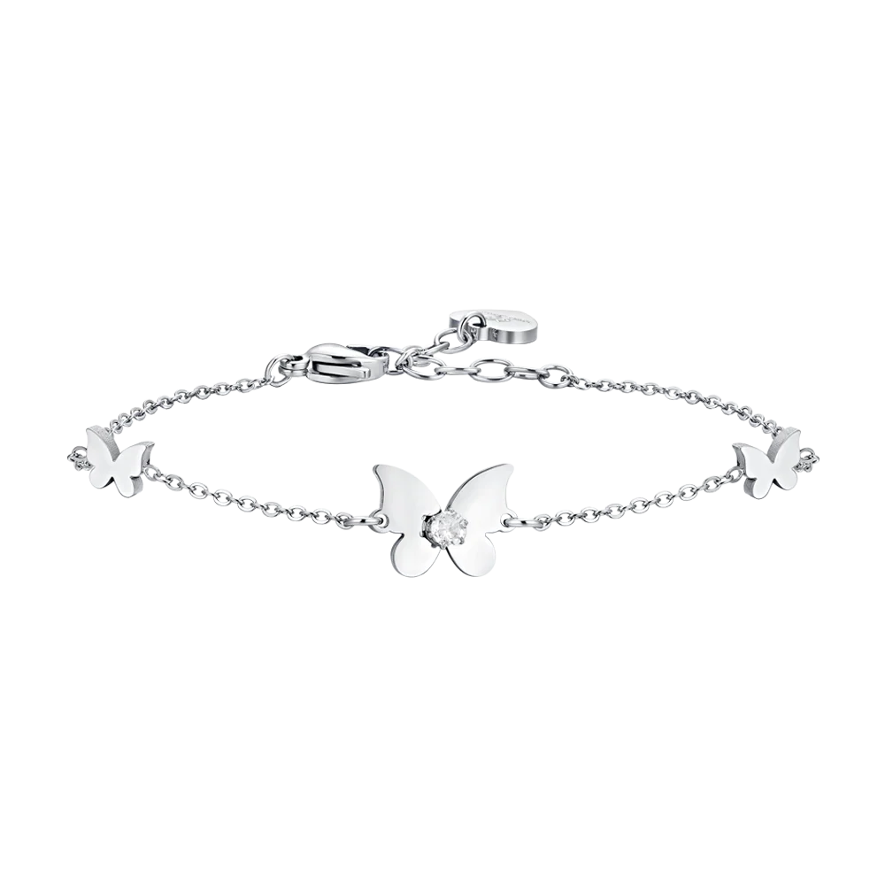BRACCIALE DONNA IN ACCIAIO FARFALLE E ZIRCONI