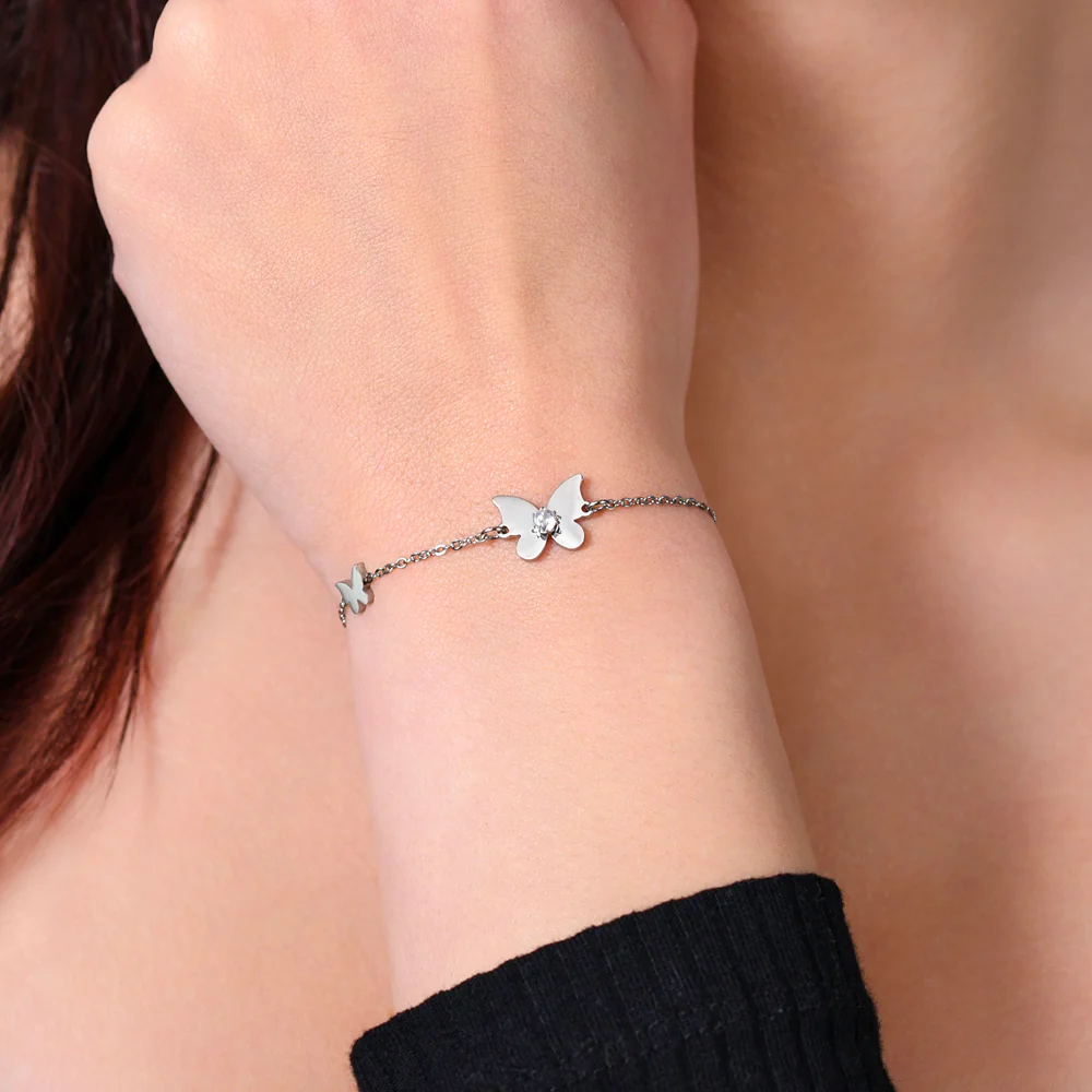 BRACCIALE DONNA IN ACCIAIO FARFALLE E ZIRCONI - Image 2