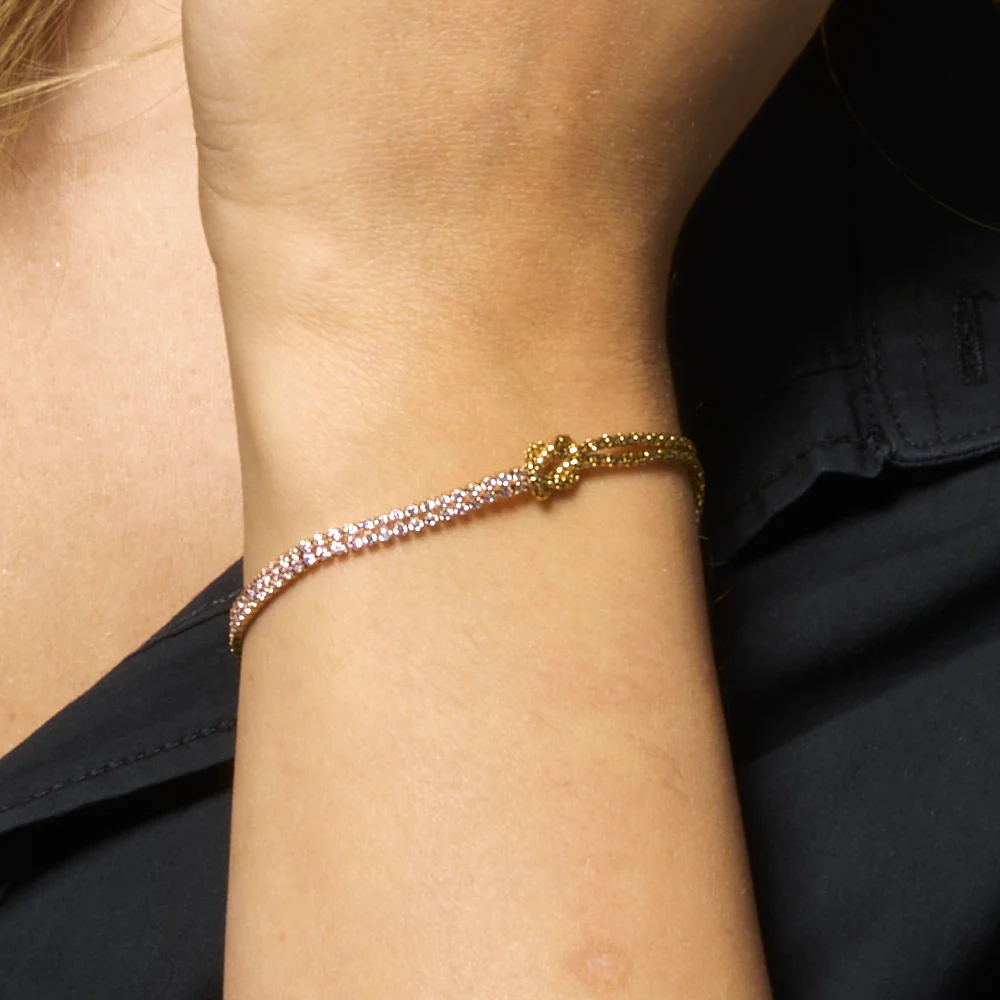 BRACCIALE DONNA IN ACCIAIO IP GOLD CON NODO E ZIRCONI ROSA - Image 2