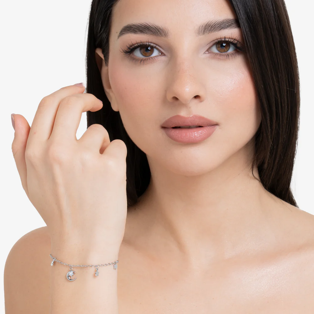 BRACCIALE DONNA IN ACCIAIO, LUNA CON ZIRCONE BIANCO E STELLE - Image 3