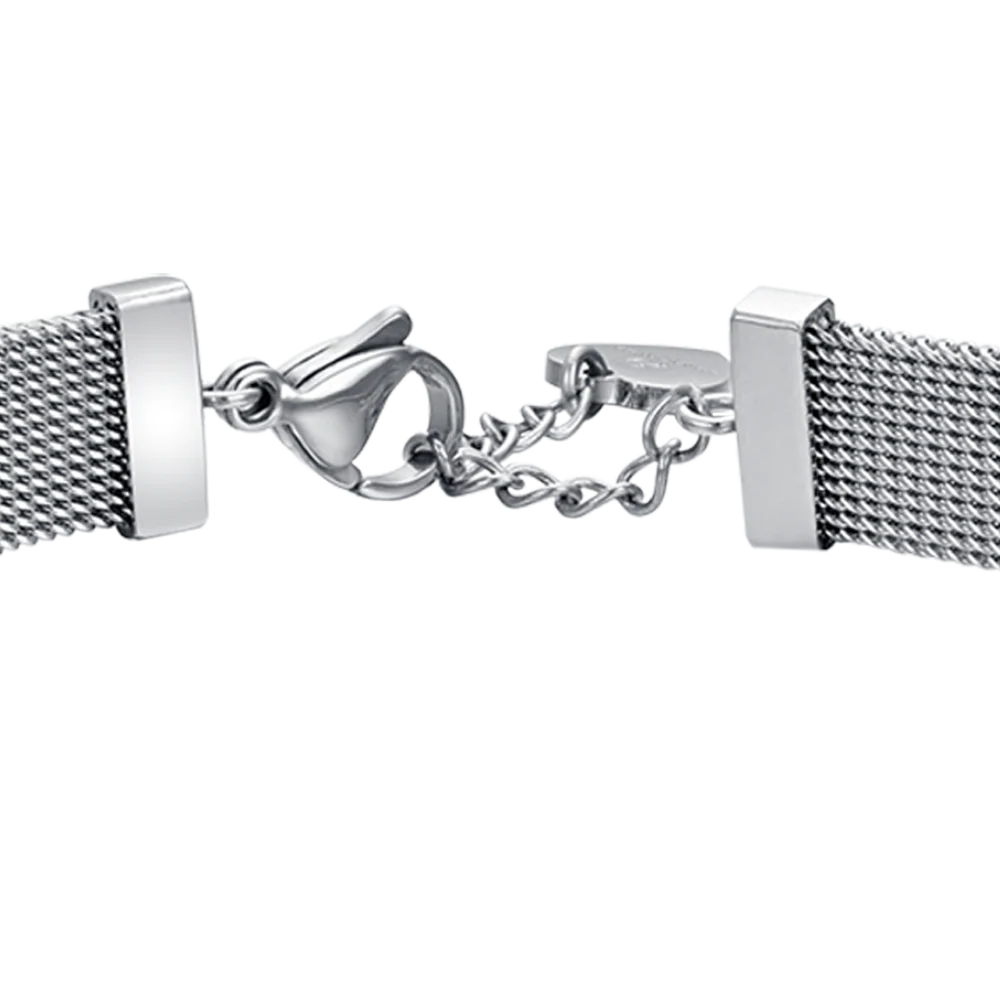 BRACCIALE DONNA IN ACCIAIO MAGLIA MILANO CON CUORE CON CRISTALLI BIANCHI - Image 5