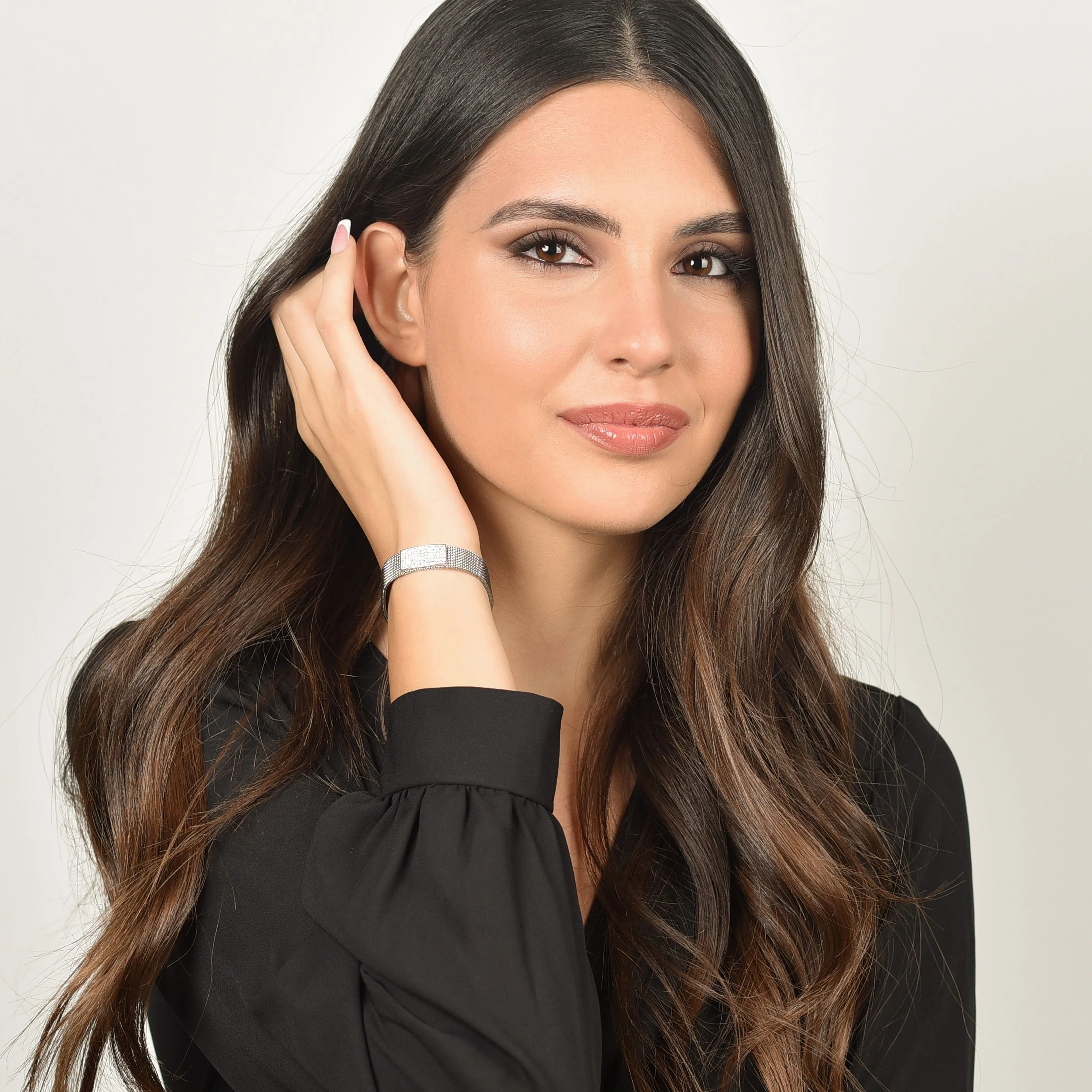 BRACCIALE DONNA IN ACCIAIO MAGLIA MILANO CON ELEMENTO CON CRISTALLI BIANCHI - Image 3