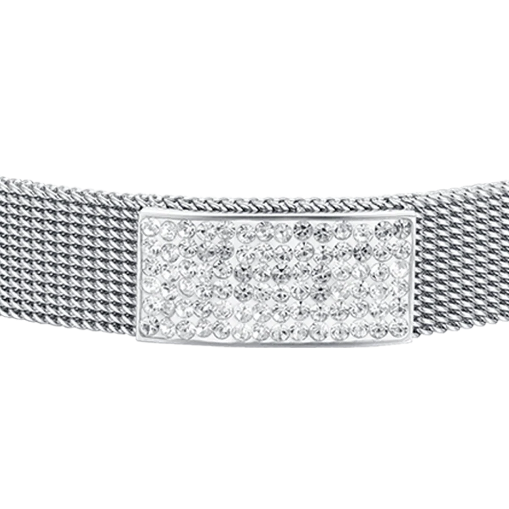 BRACCIALE DONNA IN ACCIAIO MAGLIA MILANO CON ELEMENTO CON CRISTALLI BIANCHI - Image 4