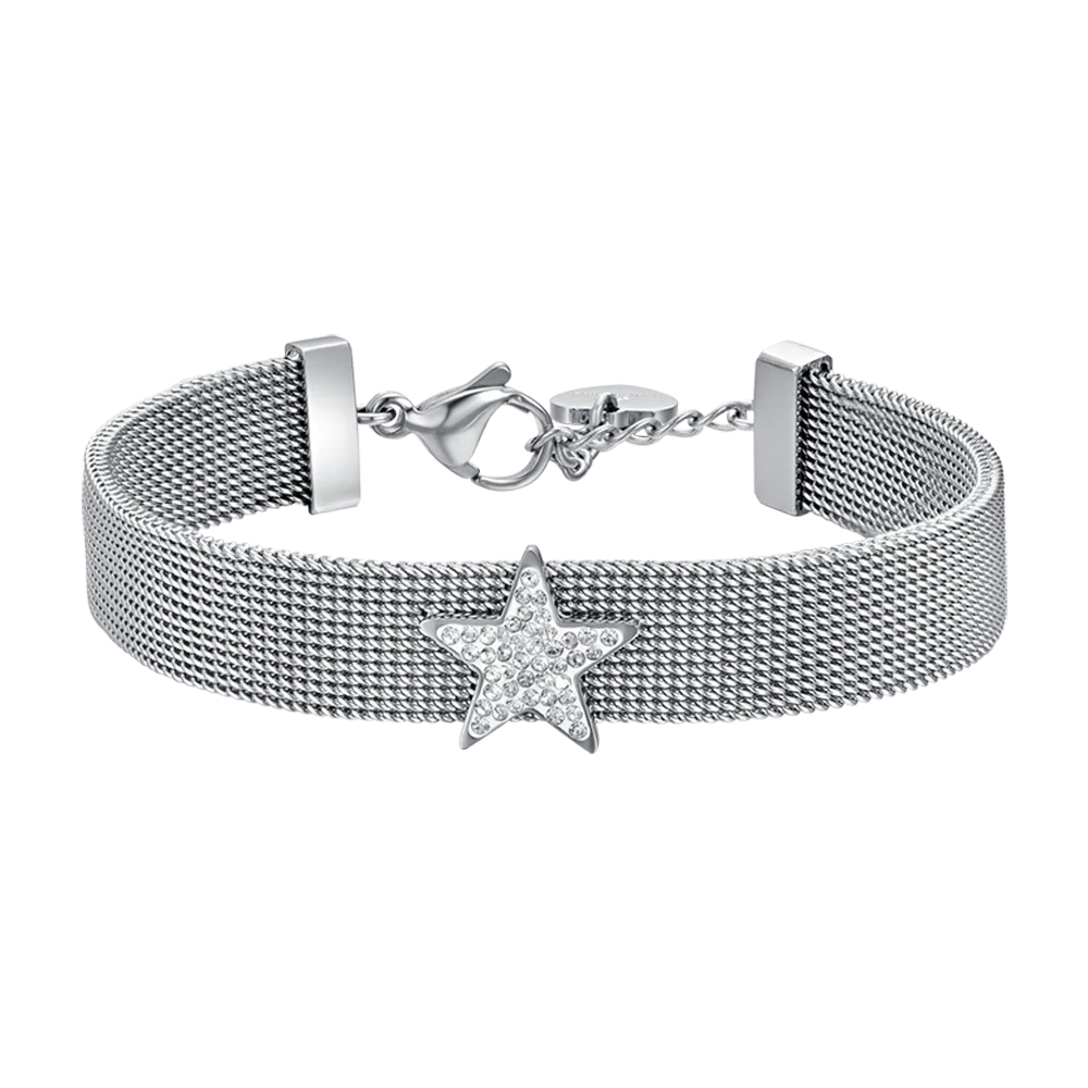 BRACCIALE DONNA IN ACCIAIO MAGLIA MILANO CON STELLA CON CRISTALLI BIANCHI