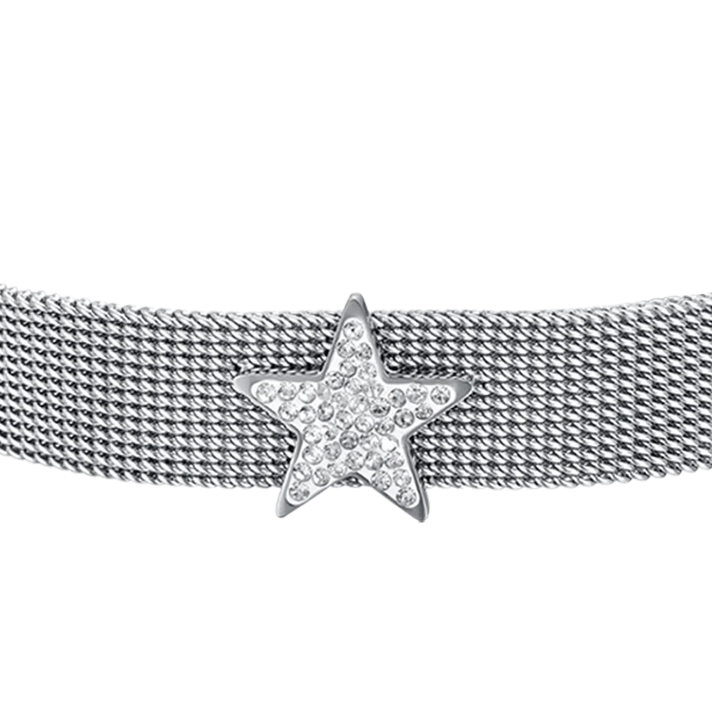 BRACCIALE DONNA IN ACCIAIO MAGLIA MILANO CON STELLA CON CRISTALLI BIANCHI - Image 4