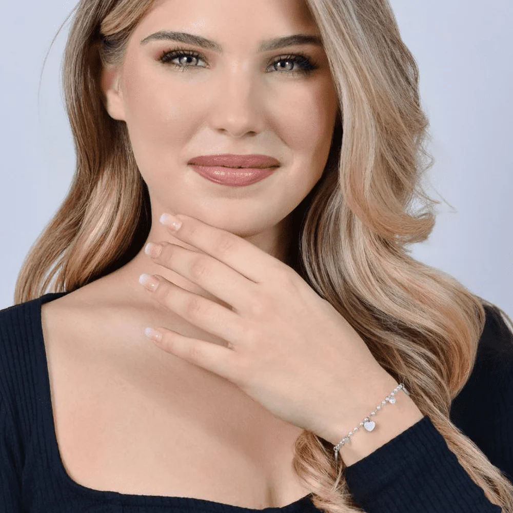 BRACCIALE DONNA IN ACCIAIO PERLE CON CUORI - Image 3