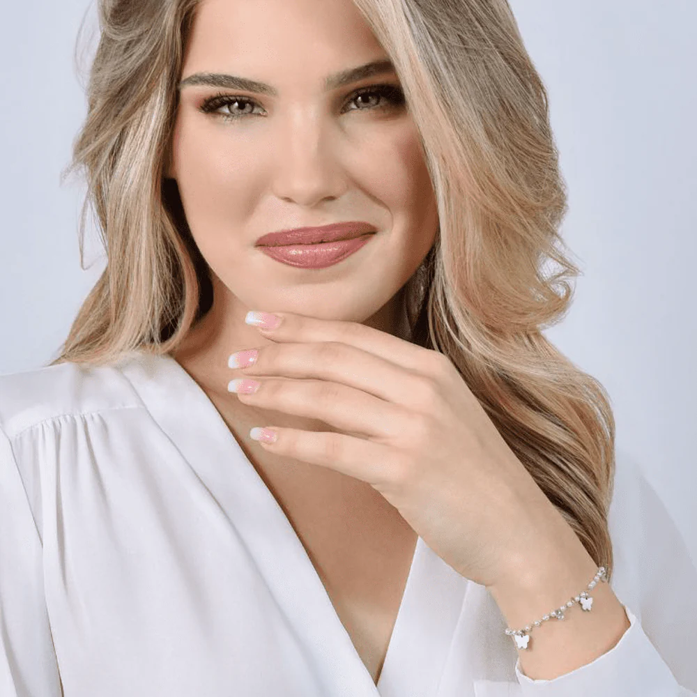 BRACCIALE DONNA IN ACCIAIO PERLE CON FARFALLE - Image 3