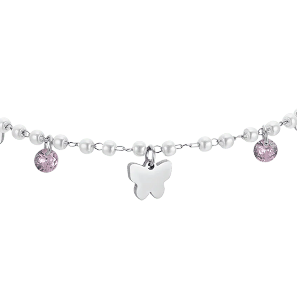 BRACCIALE DONNA IN ACCIAIO PERLE CON FARFALLE - Image 4