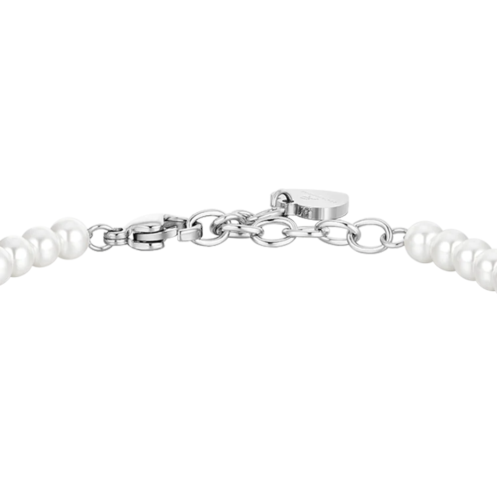 BRACCIALE DONNA IN ACCIAIO PERLE SINTETICHE E CROCE - Image 5