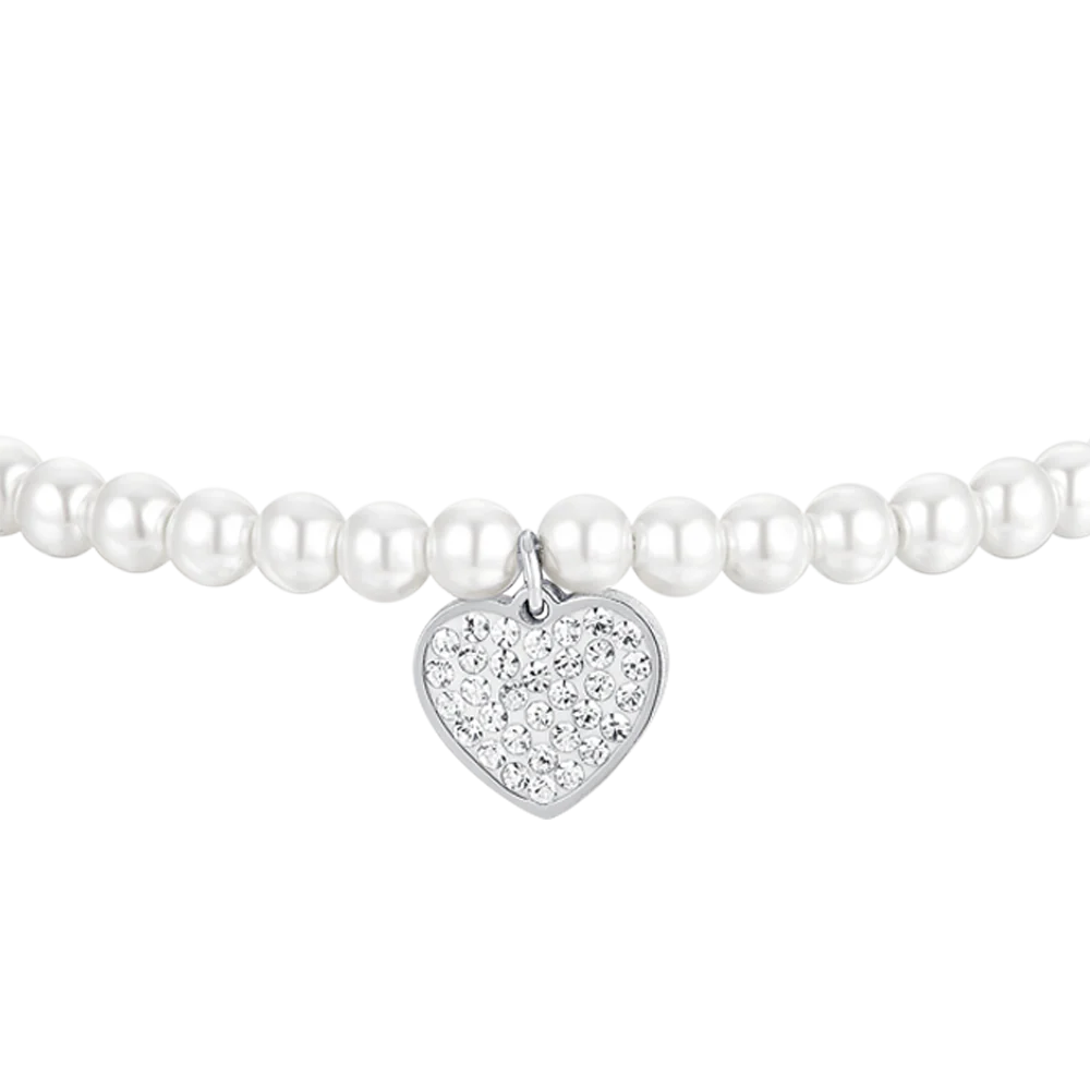 BRACCIALE DONNA IN ACCIAIO PERLE SINTETICHE E CUORE - Image 4
