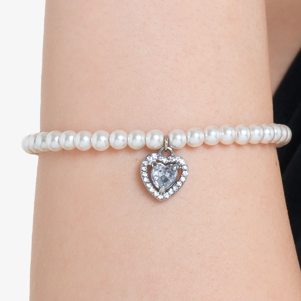 BRACCIALE DONNA IN ACCIAIO PERLE SINTETICHE E CUORE ZIRCONE BIANCO - Image 2