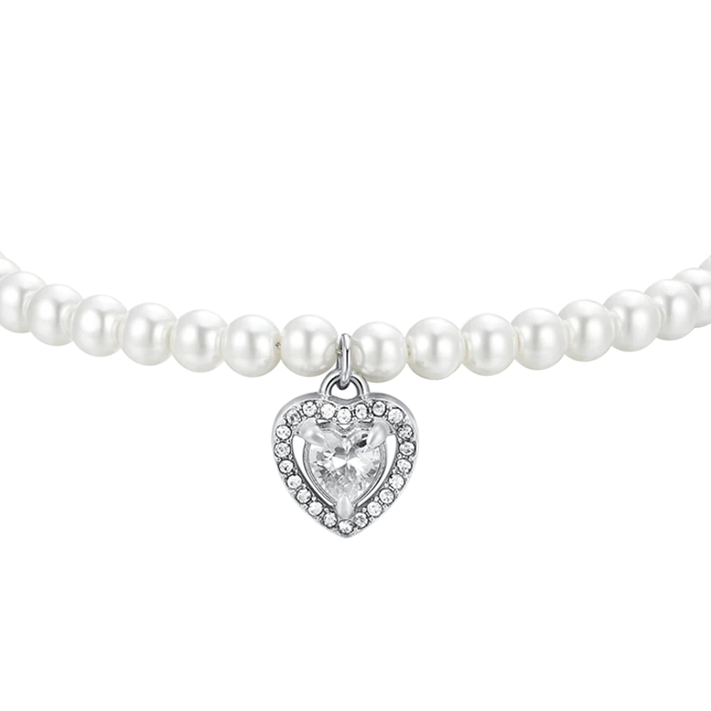 BRACCIALE DONNA IN ACCIAIO PERLE SINTETICHE E CUORE ZIRCONE BIANCO - Image 4