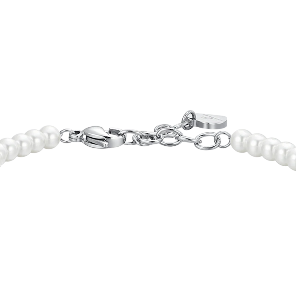 BRACCIALE DONNA IN ACCIAIO PERLE SINTETICHE E CUORE ZIRCONE BIANCO - Image 5