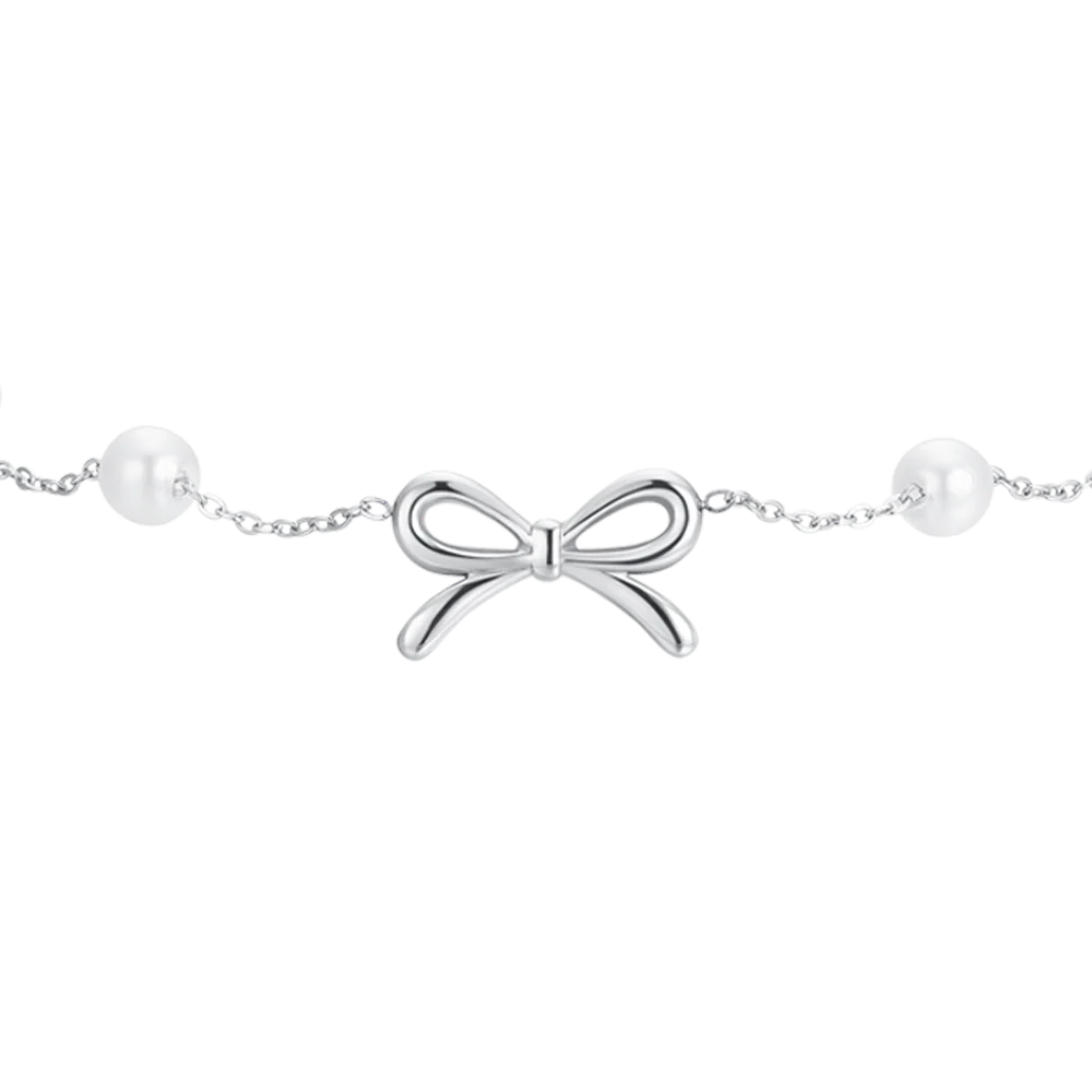 BRACCIALE DONNA IN ACCIAIO PERLE SINTETICHE E FIOCCO - Image 4