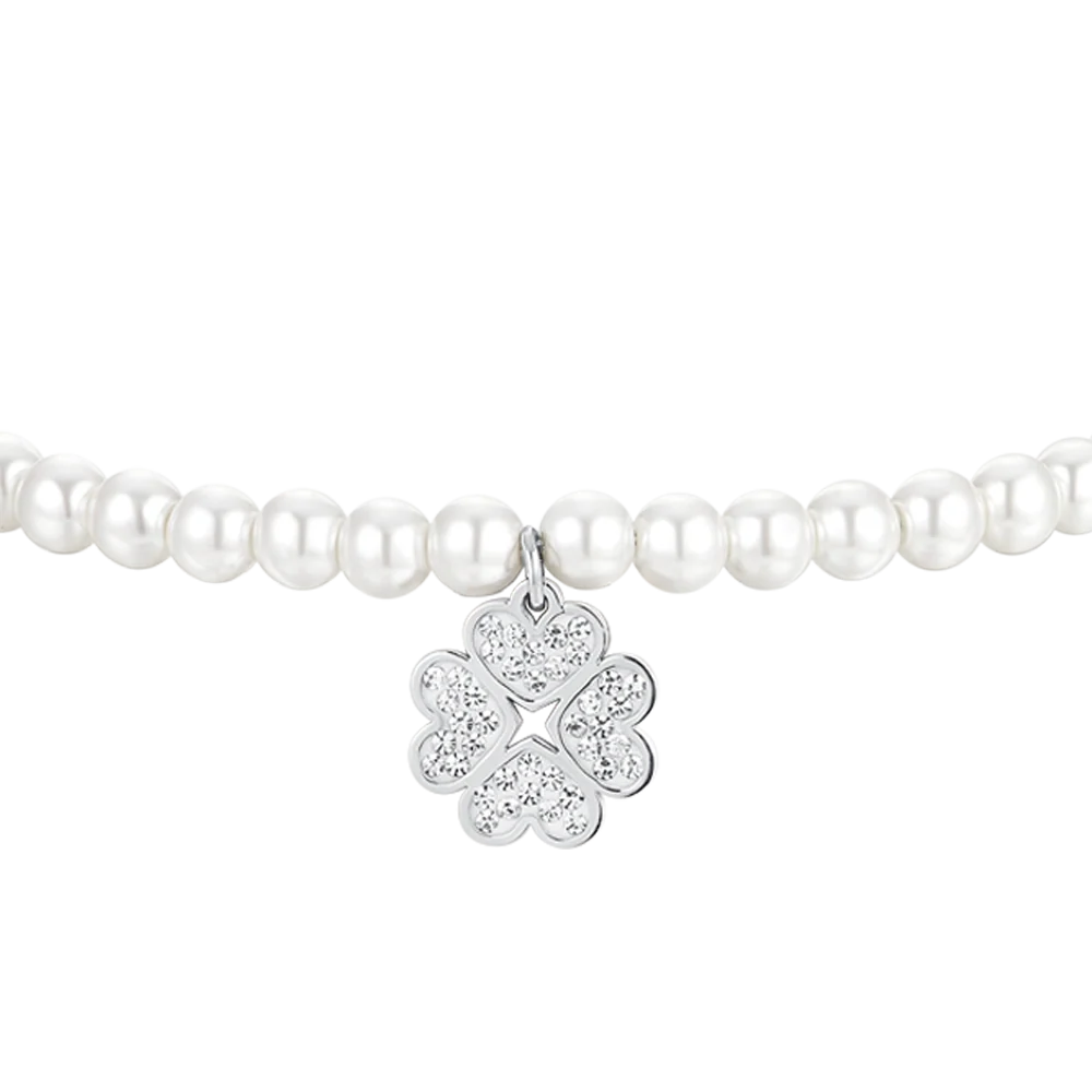 BRACCIALE DONNA IN ACCIAIO PERLE SINTETICHE E QUADRIFOGLIO - Image 4