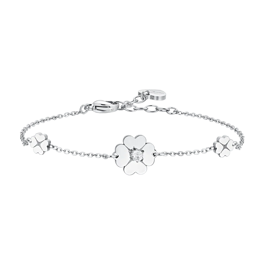 BRACCIALE DONNA IN ACCIAIO QUADRIFOGLI E ZIRCONI