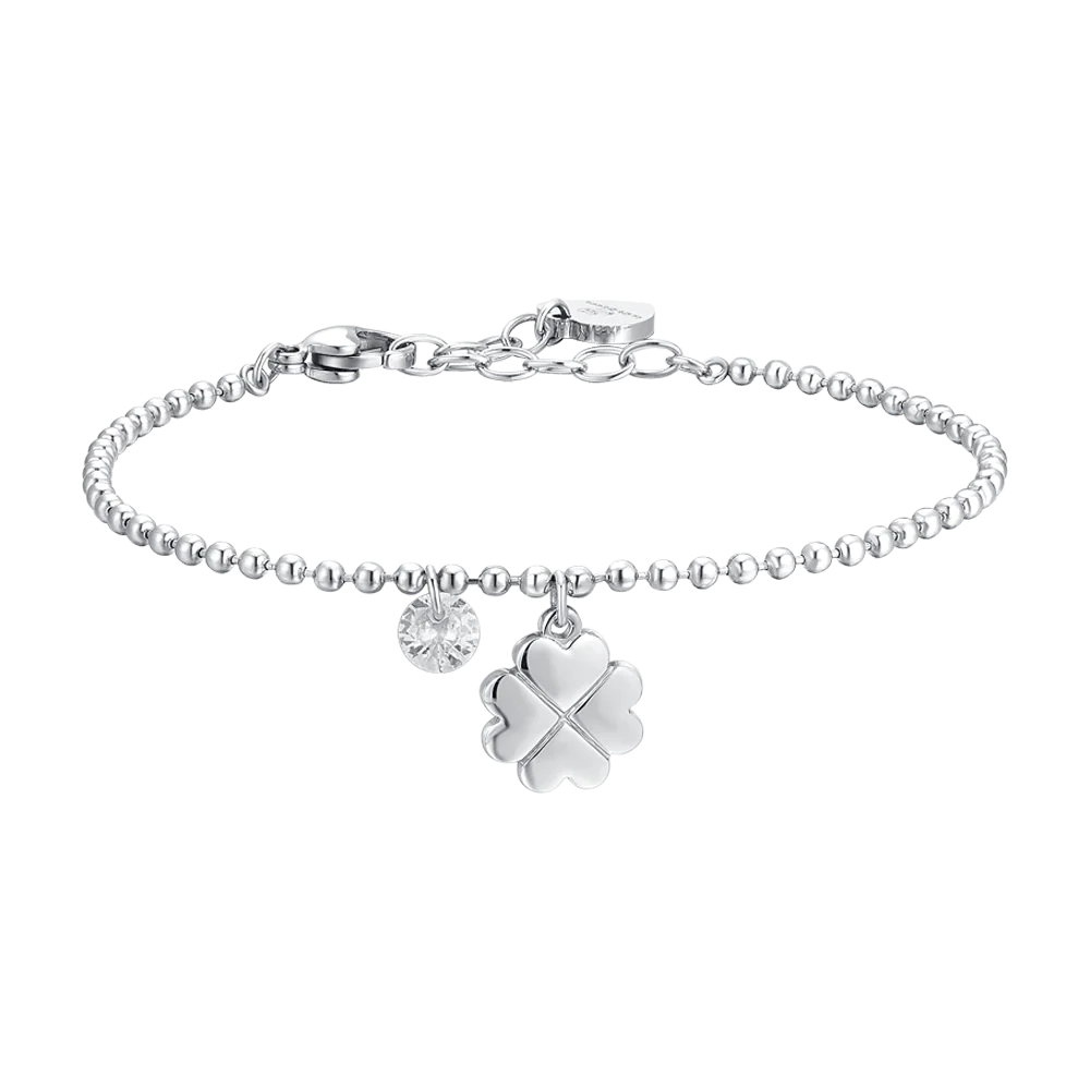 BRACCIALE DONNA IN ACCIAIO QUADRIFOGLIO E ZIRCONE