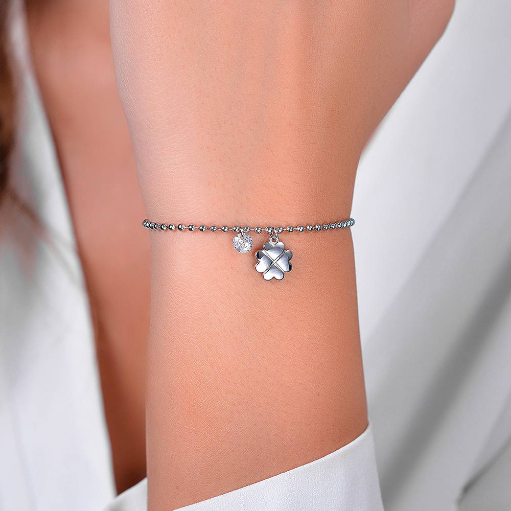BRACCIALE DONNA IN ACCIAIO QUADRIFOGLIO E ZIRCONE - Image 2