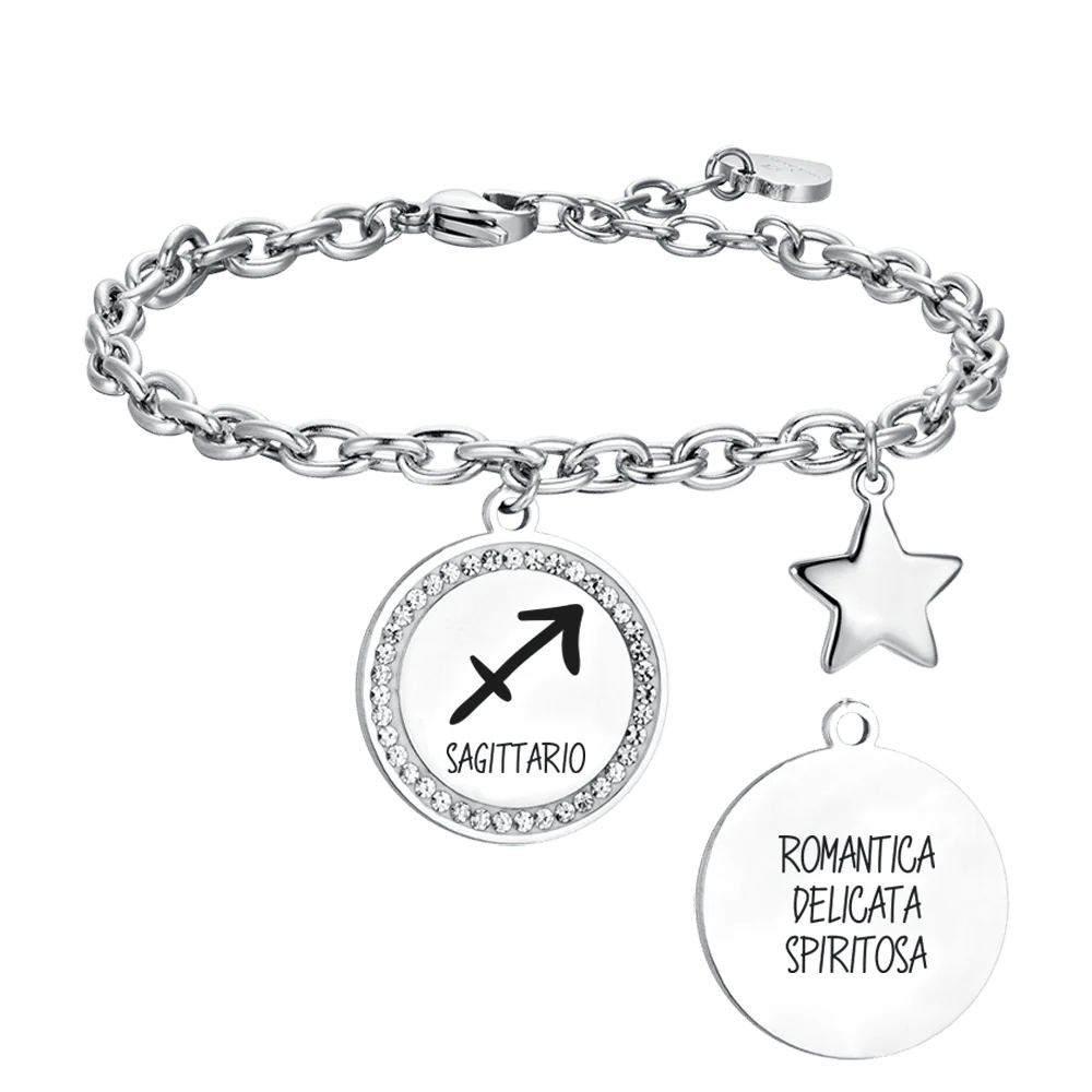 BRACCIALE DONNA IN ACCIAIO SEGNO ZODIACALE SAGITTARIO PIASTRA