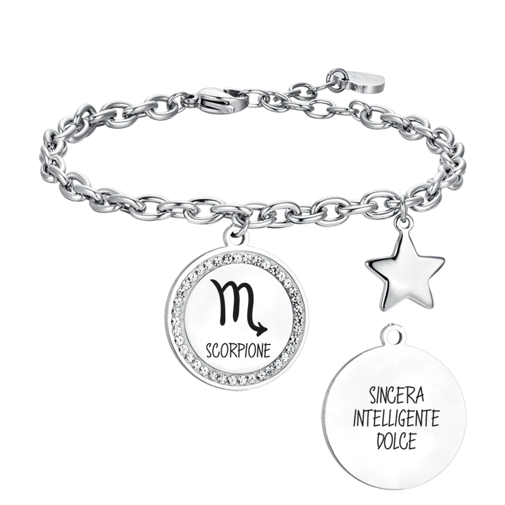 BRACCIALE DONNA IN ACCIAIO SEGNO ZODIACALE SCORPIONE PIASTRA