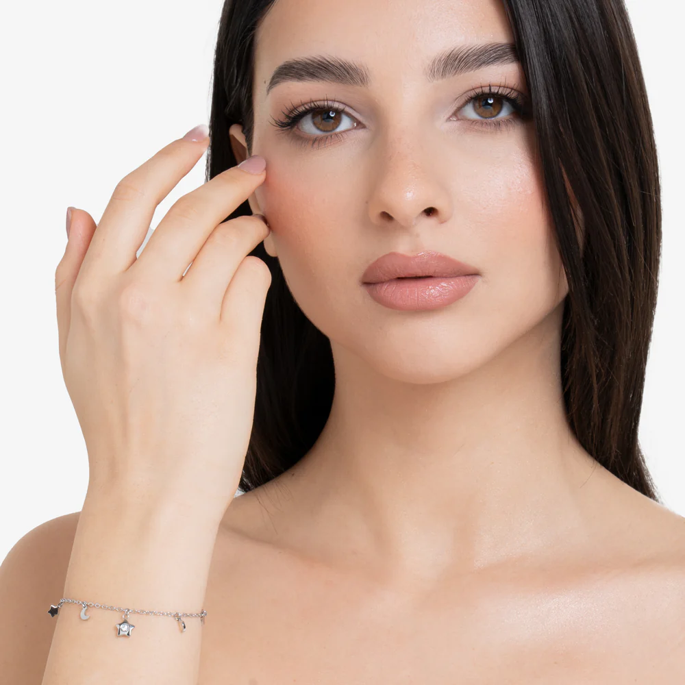 BRACCIALE DONNA IN ACCIAIO, STELLA CON ZIRCONE BIANCO, LUNE E STELLE - Image 3