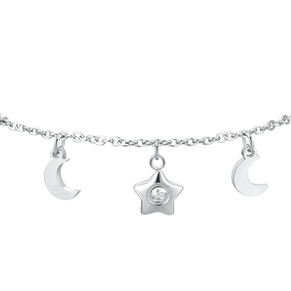 BRACCIALE DONNA IN ACCIAIO, STELLA CON ZIRCONE BIANCO, LUNE E STELLE - Image 4