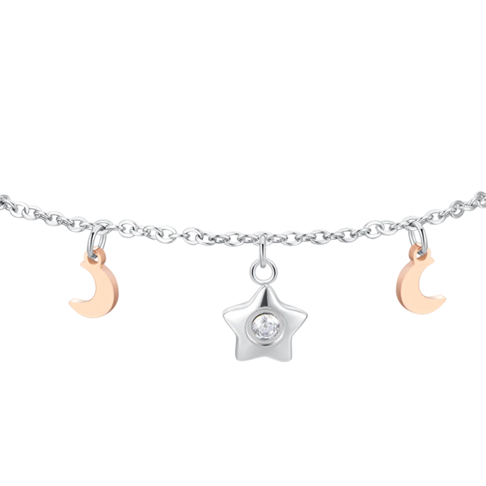 BRACCIALE DONNA IN ACCIAIO, STELLA CON ZIRCONE BIANCO, LUNE E STELLE IP ROSE - Image 4