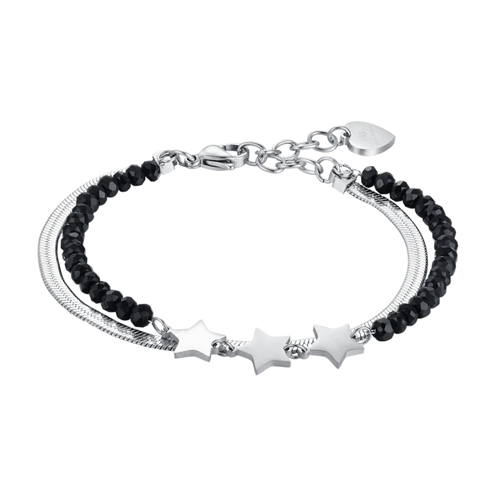 BRACCIALE DONNA MULTIFILO IN ACCIAIO CON CRISTALLI NERI E STELLE