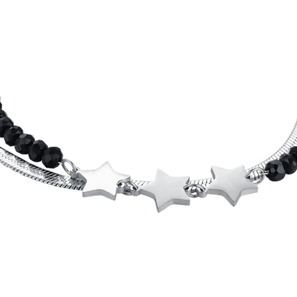 BRACCIALE DONNA MULTIFILO IN ACCIAIO CON CRISTALLI NERI E STELLE - Image 4