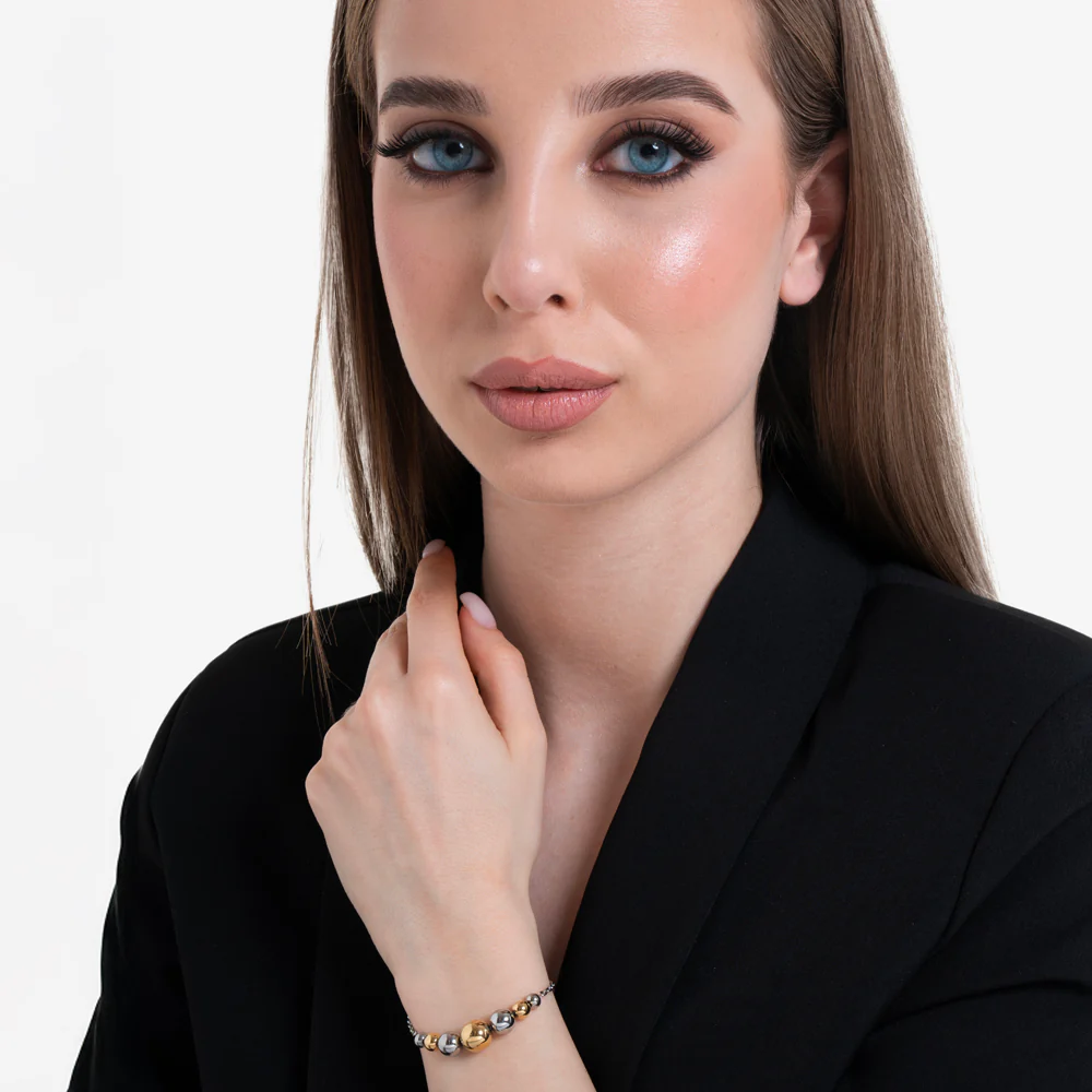 BRACCIALE DONNA SFERE ACCIAIO E  IP GOLD - Image 3