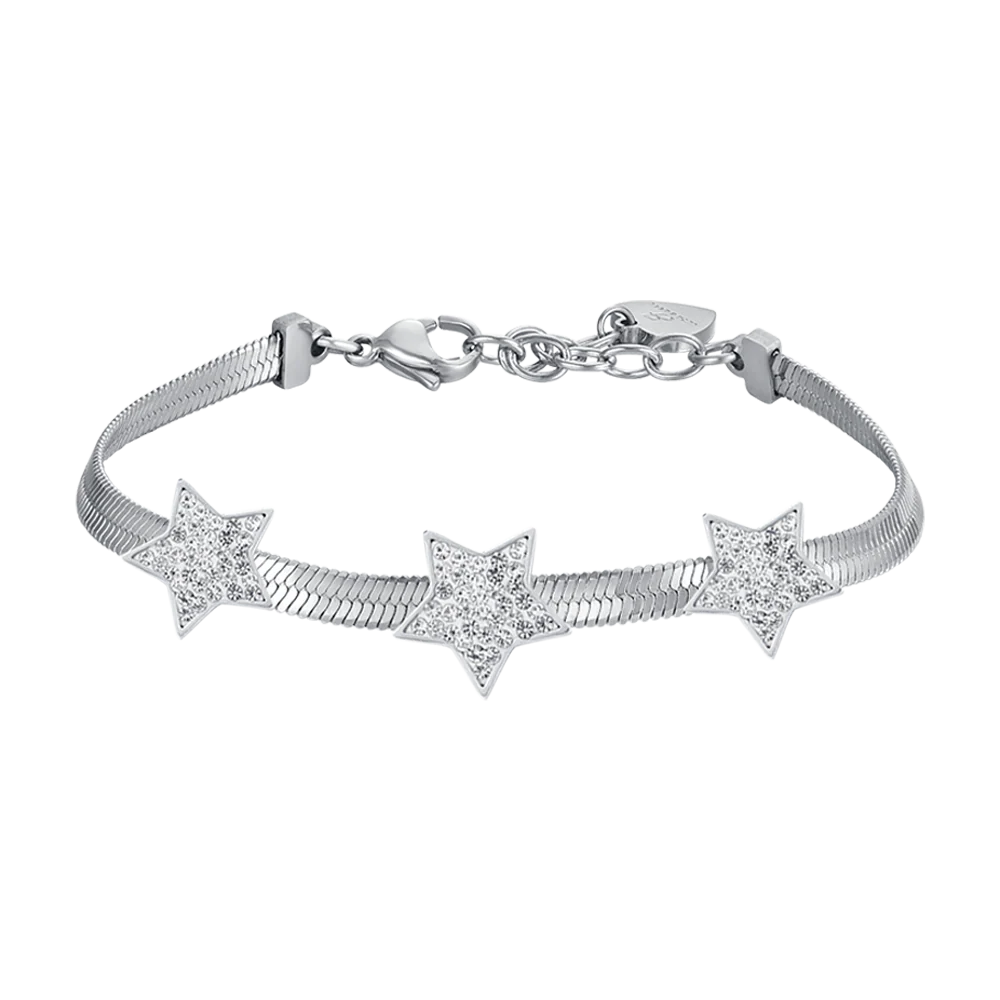 BRACCIALE DONNA SNAKE IN ACCIAIO CON STELLE CON CRISTALLI BIANCHI