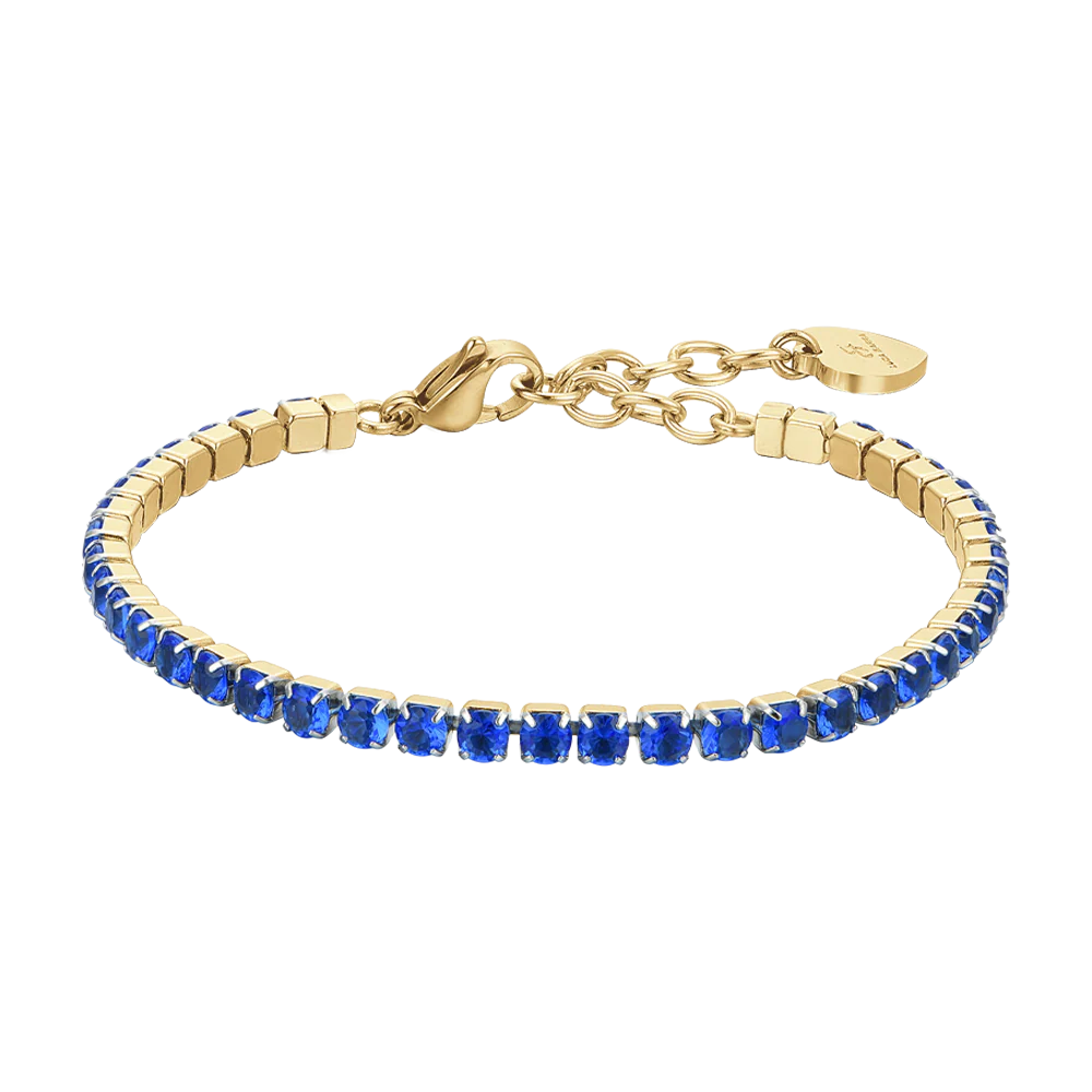BRACCIALE DONNA TENNIS IN ACCIAIO IP GOLD CON CRISTALLI BLU