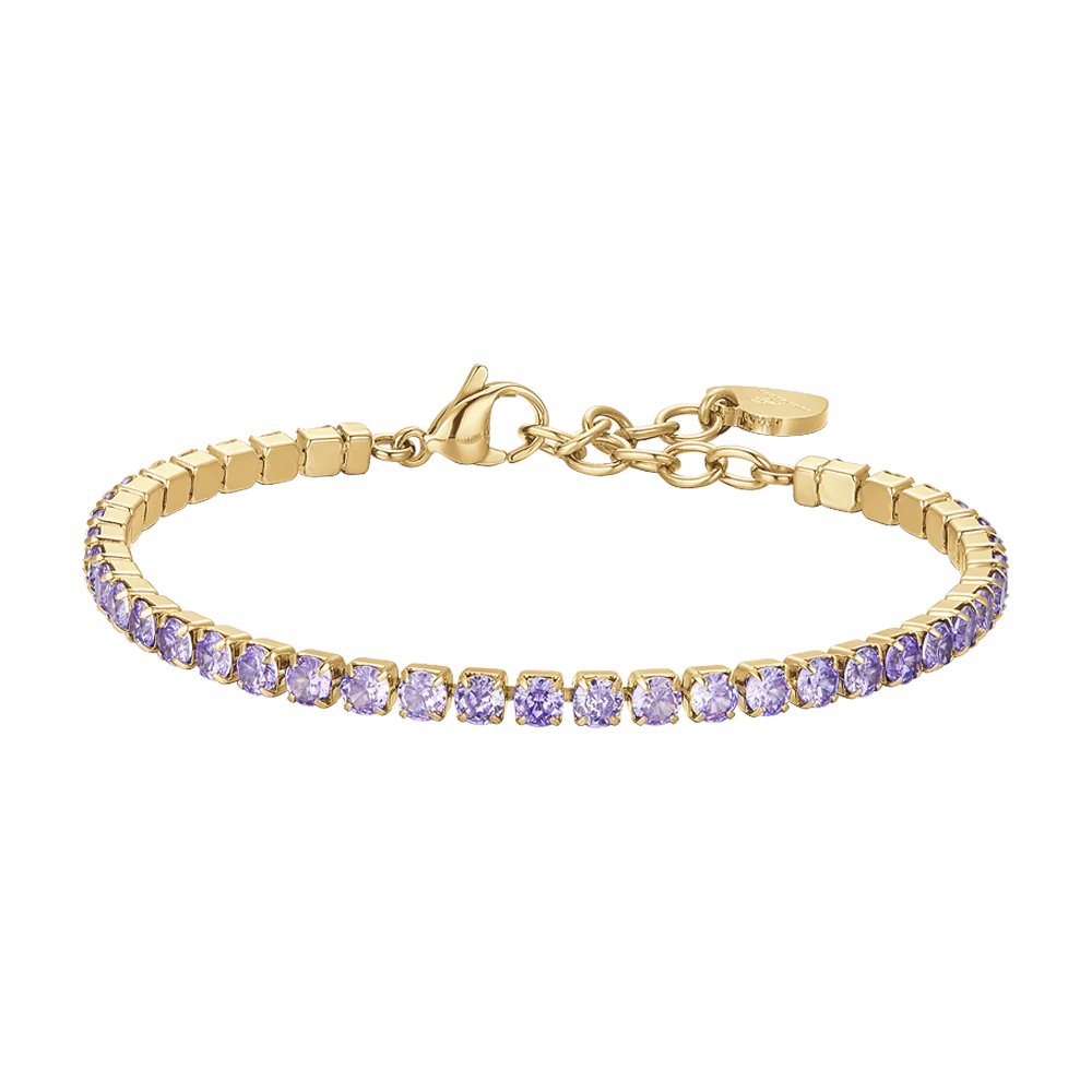 BRACCIALE DONNA TENNIS IN ACCIAIO IP GOLD CON CRISTALLI VIOLA