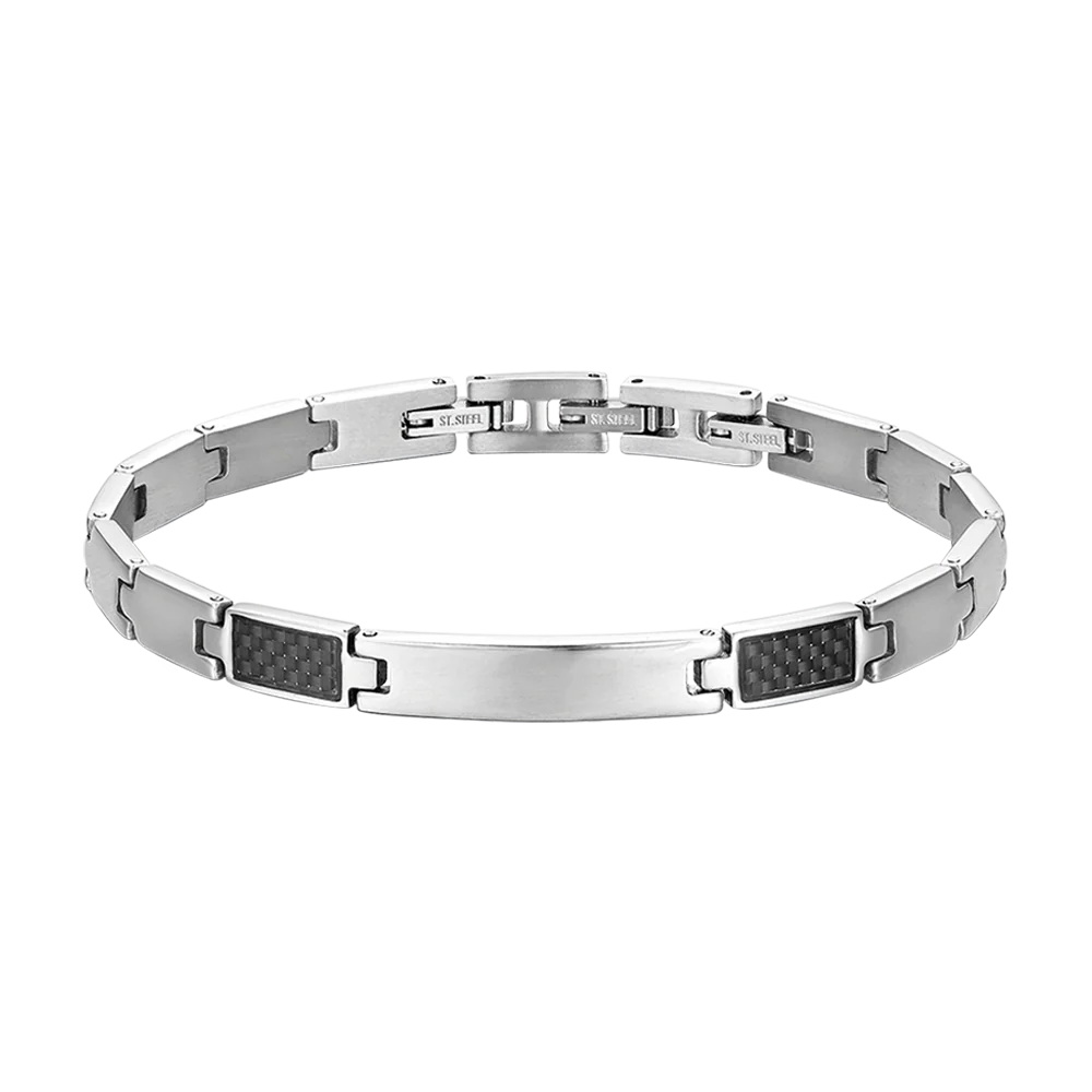 BRACCIALE UOMO CON PIASTRA IN ACCIAIO ED ELEMENTI NERI