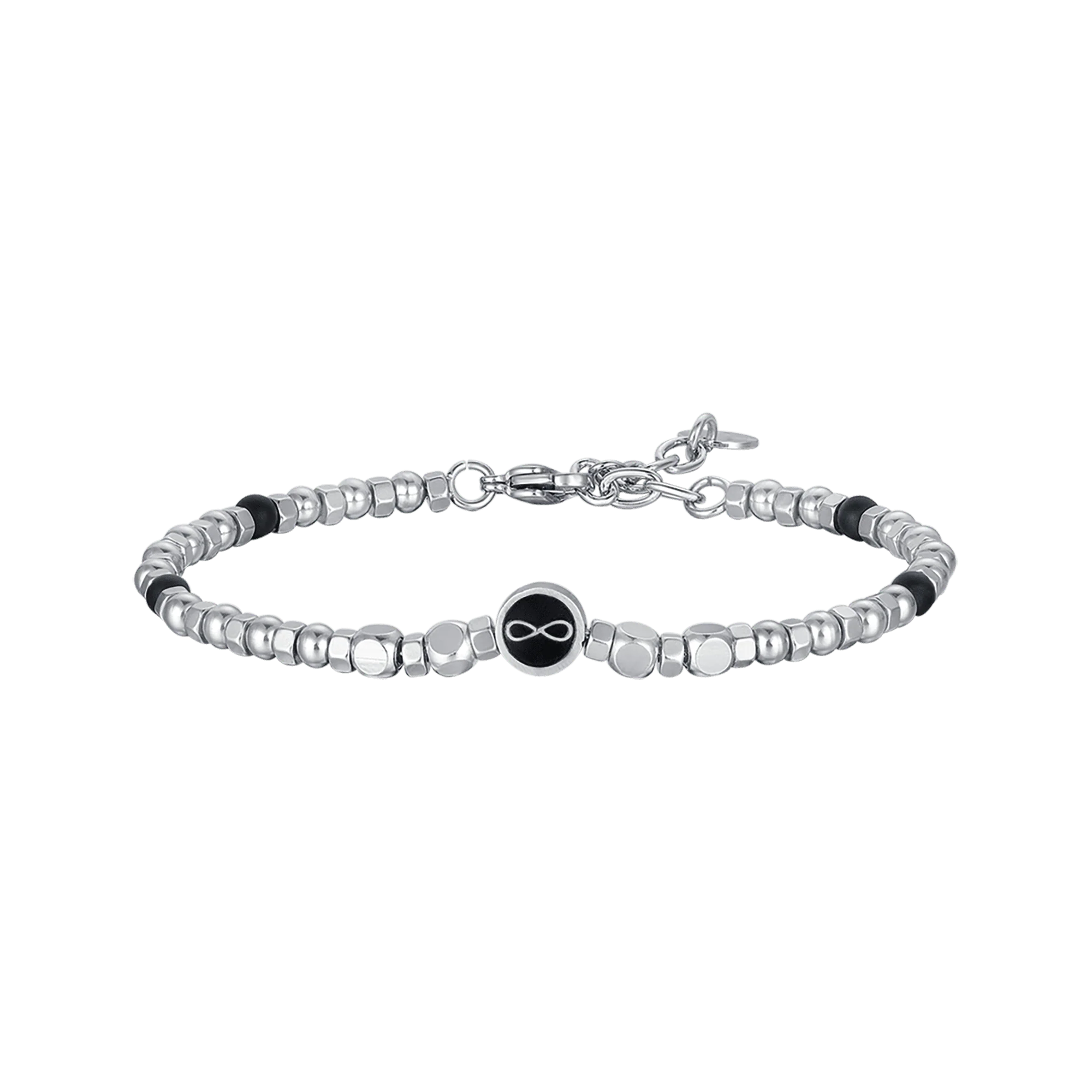 BRACCIALE UOMO IN ACCIAIO CON AGATA NERA E INFINITO