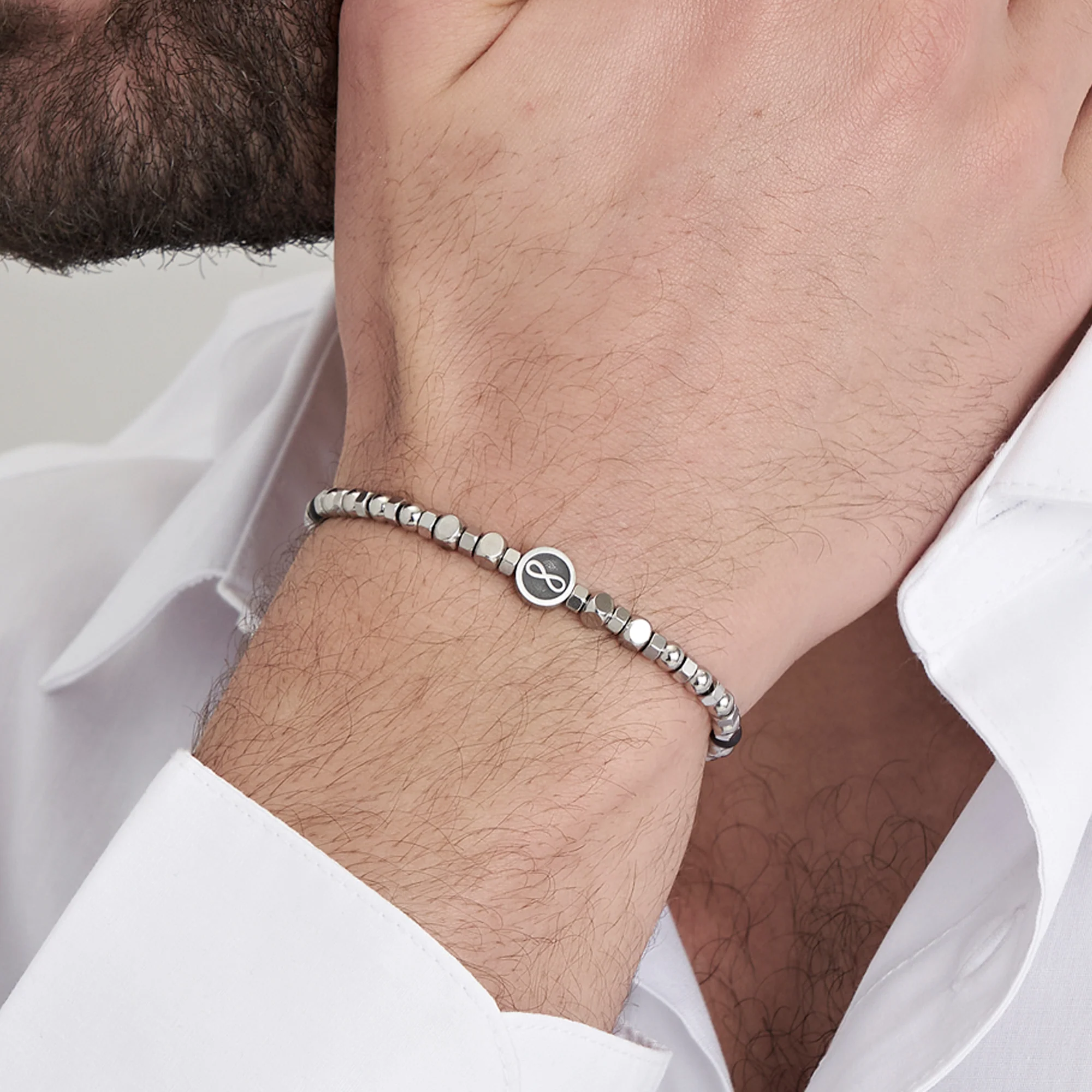 BRACCIALE UOMO IN ACCIAIO CON AGATA NERA E INFINITO - Image 2