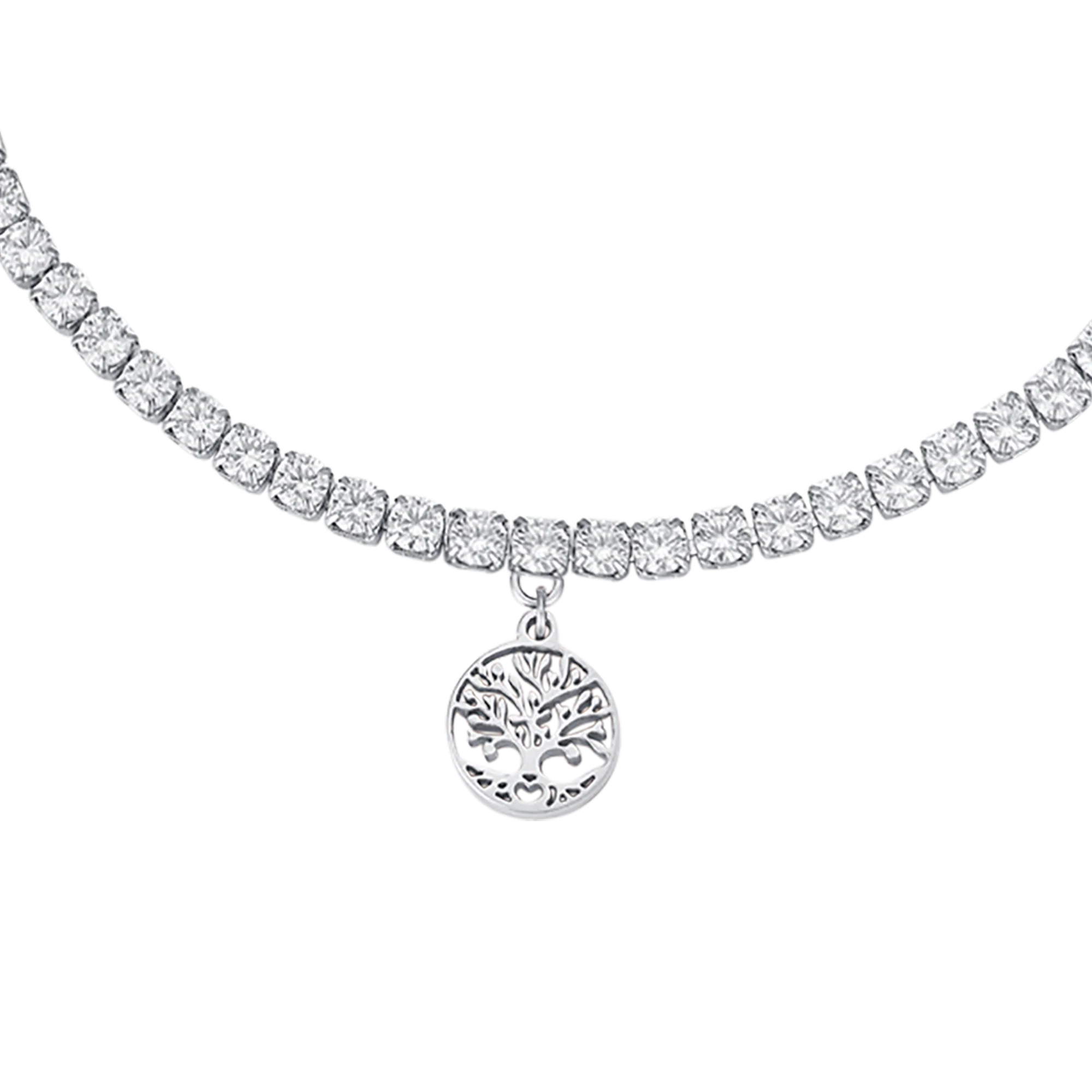 BRACCIALE IN ACCIAIO CON ALBERO DELLA VITA E CRISTALLI BIANCHI - Image 3