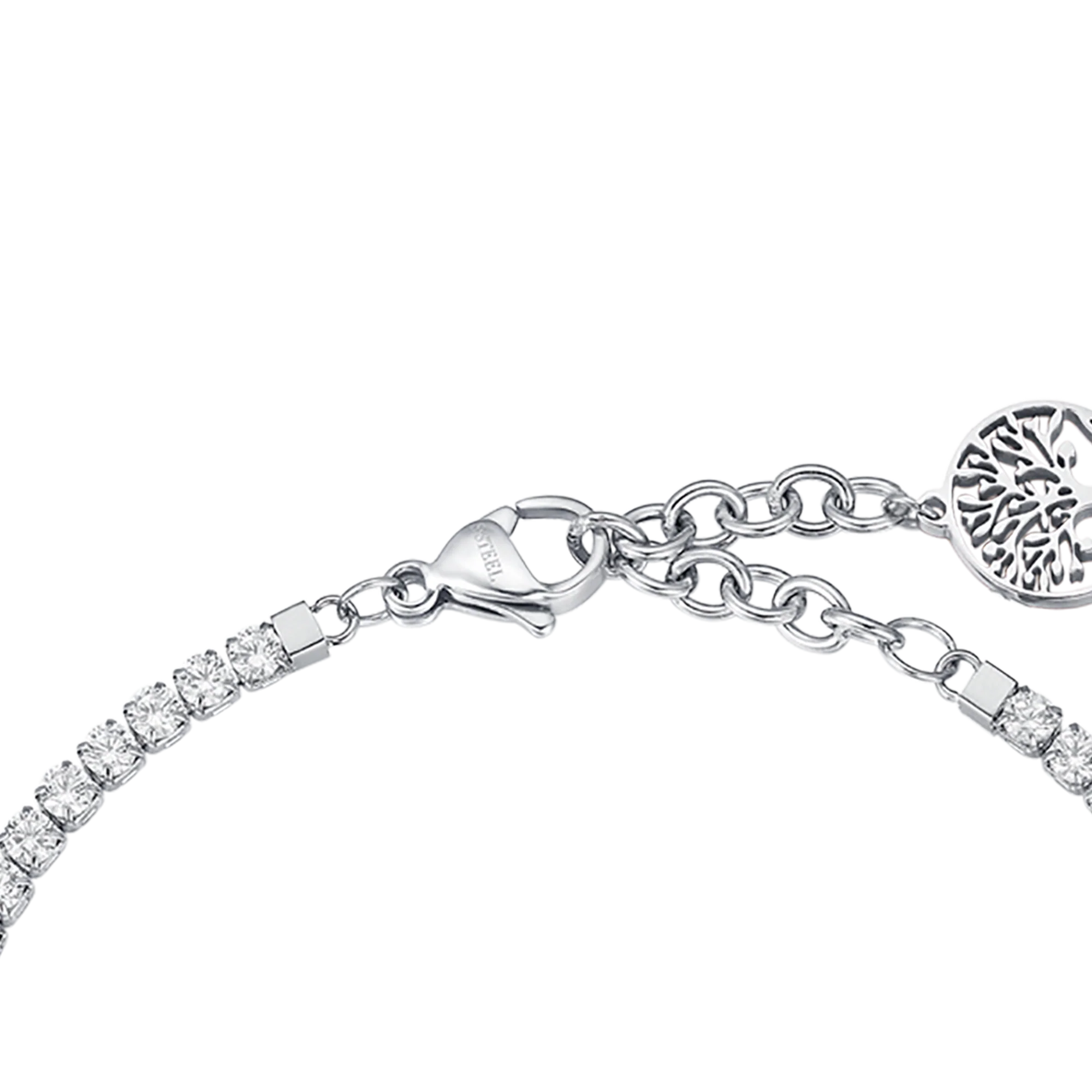 BRACCIALE IN ACCIAIO CON ALBERO DELLA VITA E CRISTALLI BIANCHI - Image 4