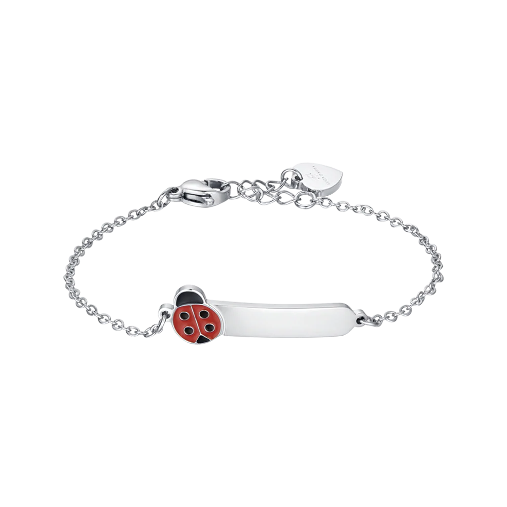 BRACCIALE BAMBINA PERSONALIZZABILE IN ACCIAIO CON COCCINELLA