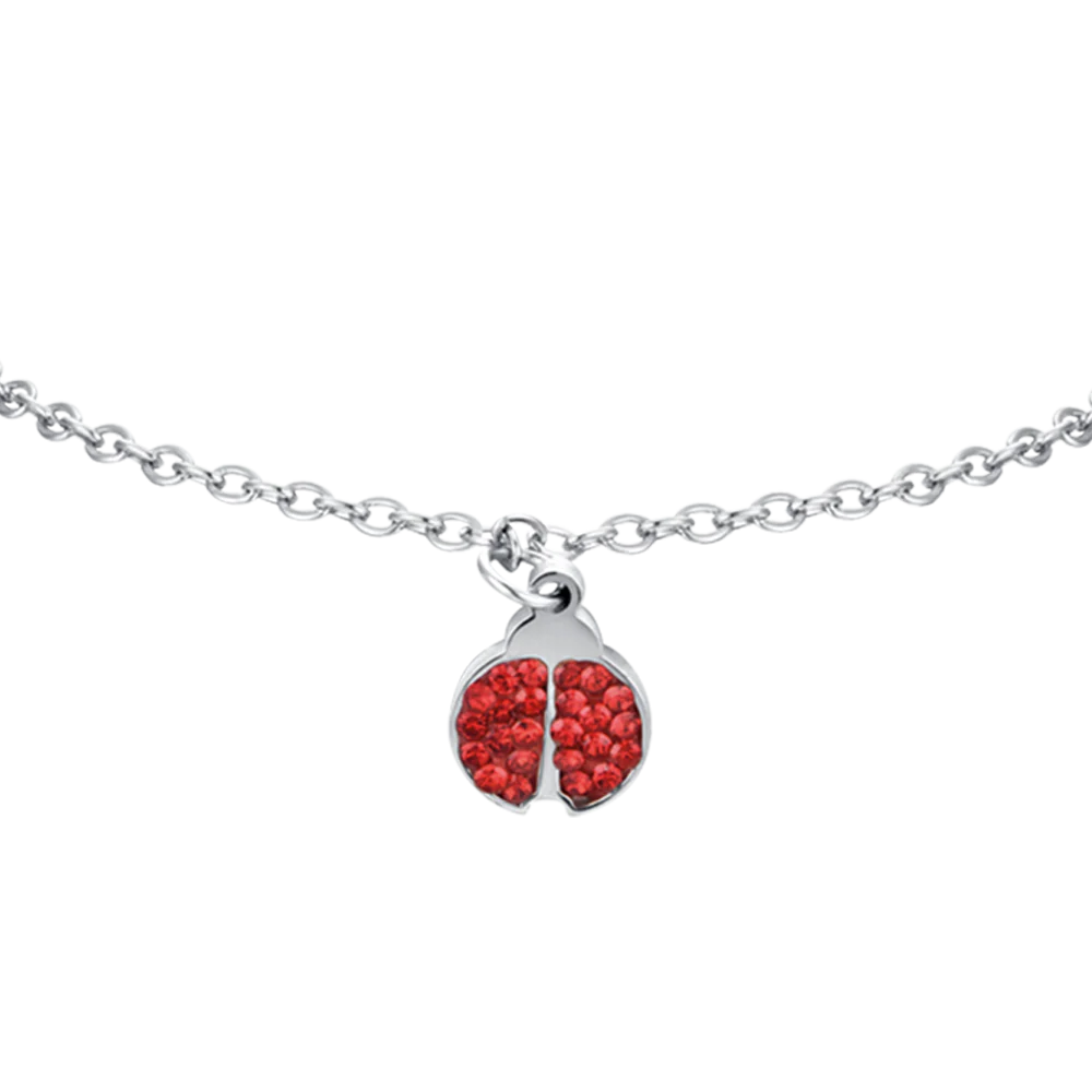 BRACCIALE BAMBINA IN ACCIAIO CON COCCINELLA E CRISTALLI ROSSI - Image 4