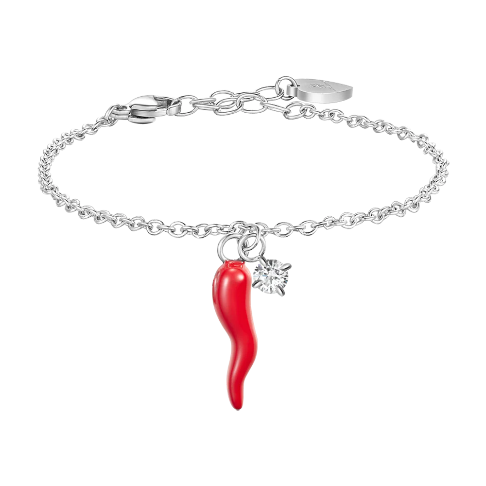 BRACCIALE IN ACCIAIO CON CORNO ROSSO E PUNTO LUCE