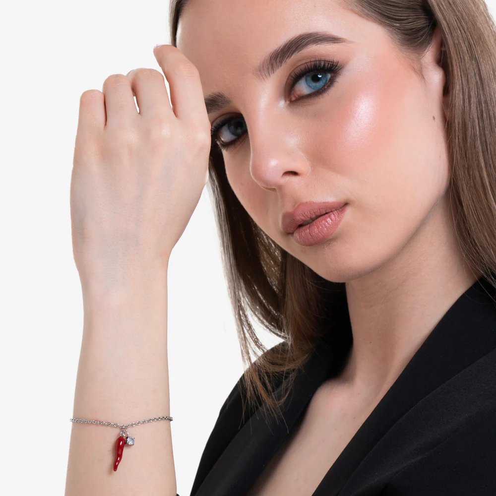 BRACCIALE IN ACCIAIO CON CORNO ROSSO E PUNTO LUCE - Image 3