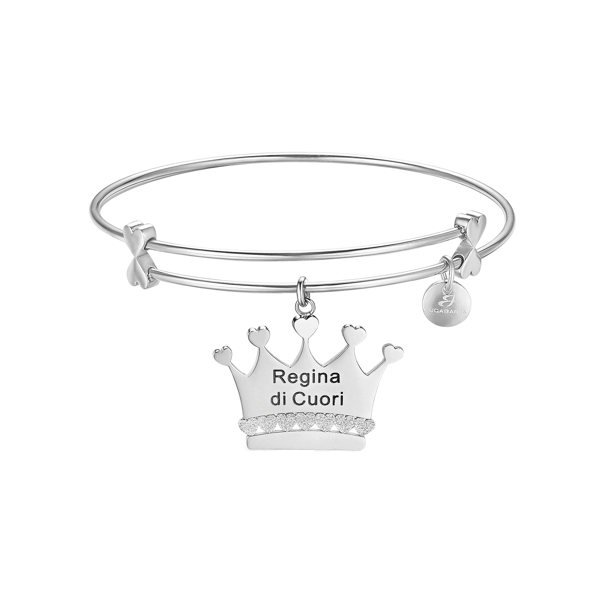 BRACCIALE IN ACCIAIO CON CORONA E SCRITTA "REGINA DI CUORI"
