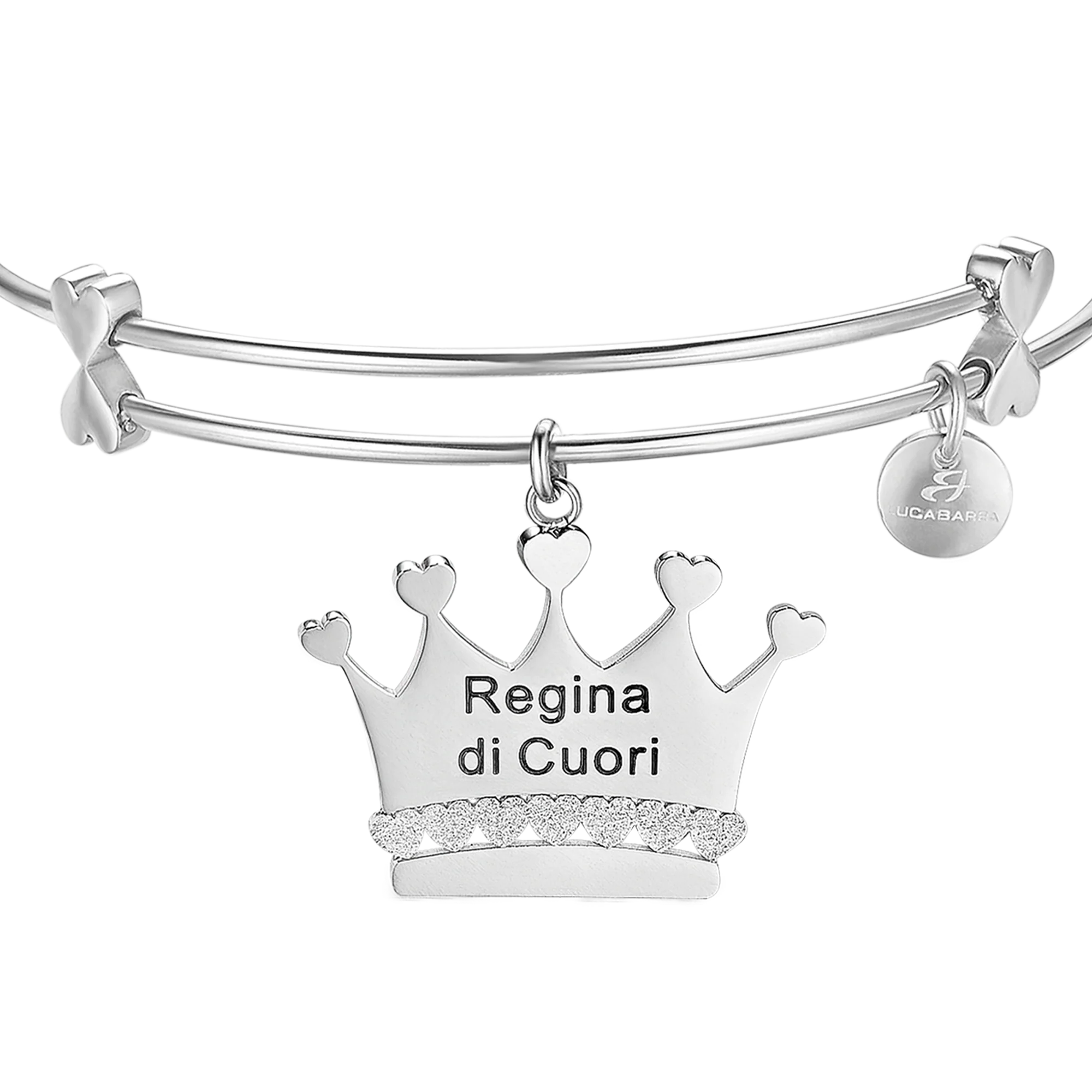 BRACCIALE IN ACCIAIO CON CORONA E SCRITTA "REGINA DI CUORI" - Image 2