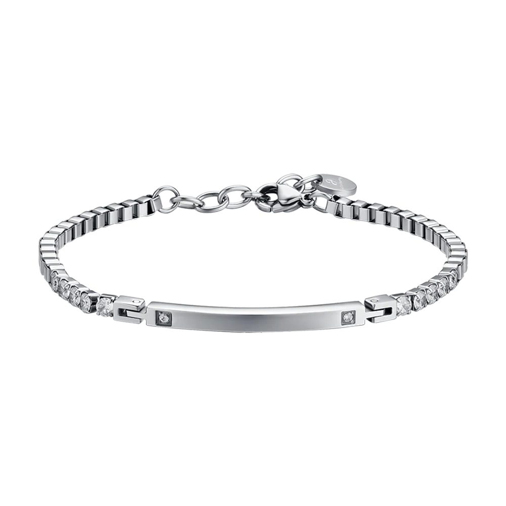 BRACCIALE UOMO IN ACCIAIO CON PIASTRA E CRISTALLI BIANCHI