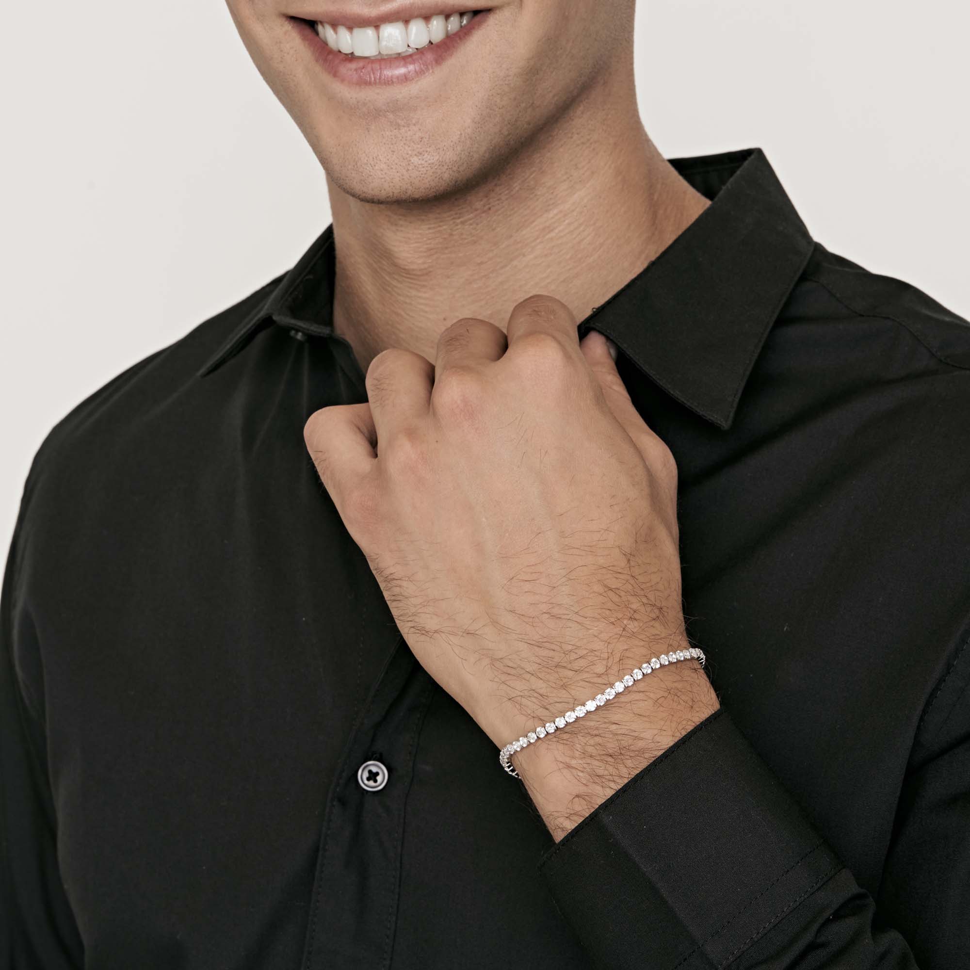 BRACCIALE TENNIS UOMO IN ACCIAIO CON CRISTALLI BIANCHI - Image 3